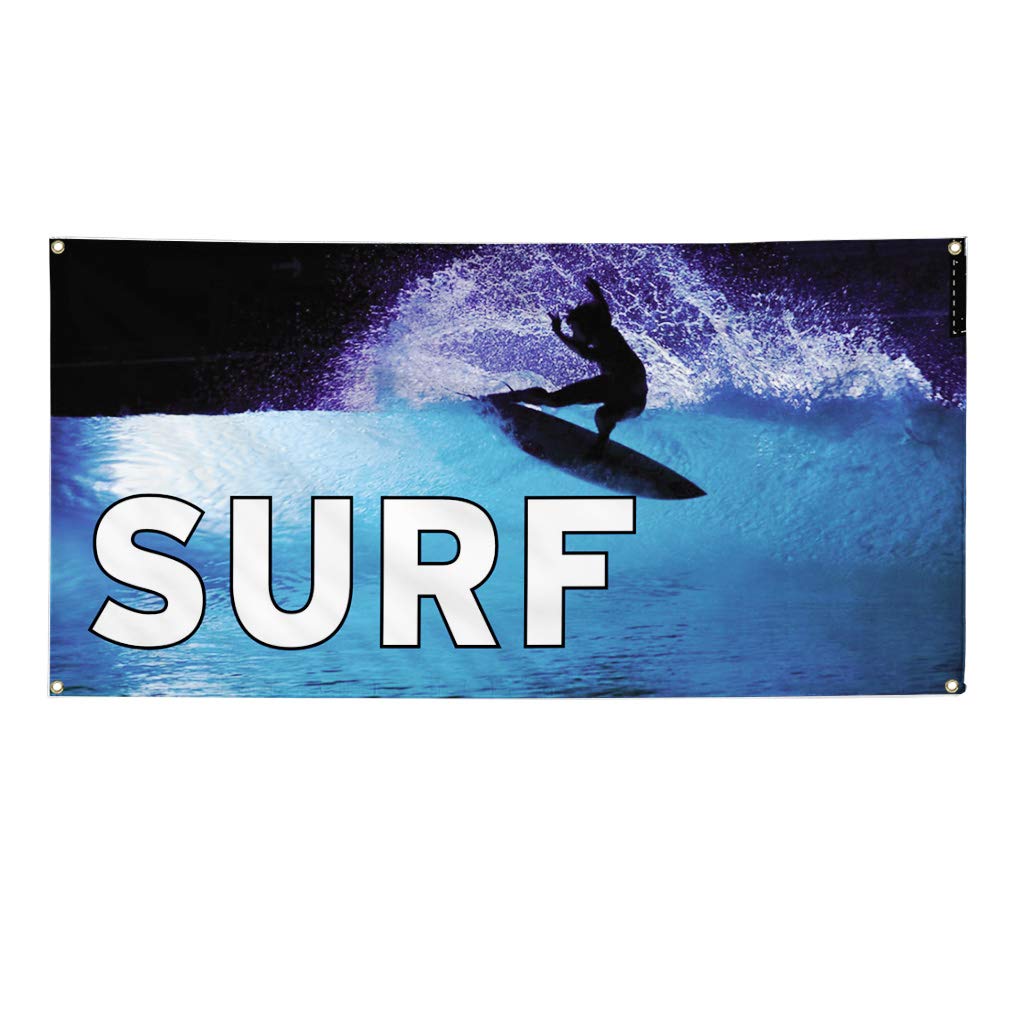 Custom Vinyl Banners 60x144 Inches - Weatherproof Outdoor Advertising Signs with 10 Grommets for Surf Shops, Sports Events & Industrial Yard Use | Durable Blue Commercial Signage for Beach Promotions, Business Displays & Retail Marketing