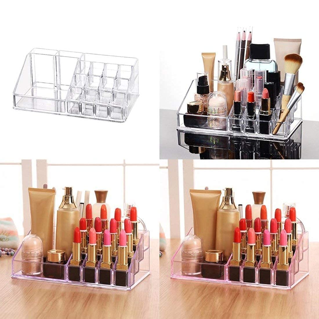 Limbjal® 16 Grids Clear Acrylic Lipstick Organizer & Nail Polish Holder - 16 Compartment Cosmetic Makeup Storage Box for Lip Gloss, Jewelry, and Beauty Accessories - Perfect for Vanity, Bathroom, or Travel Organization