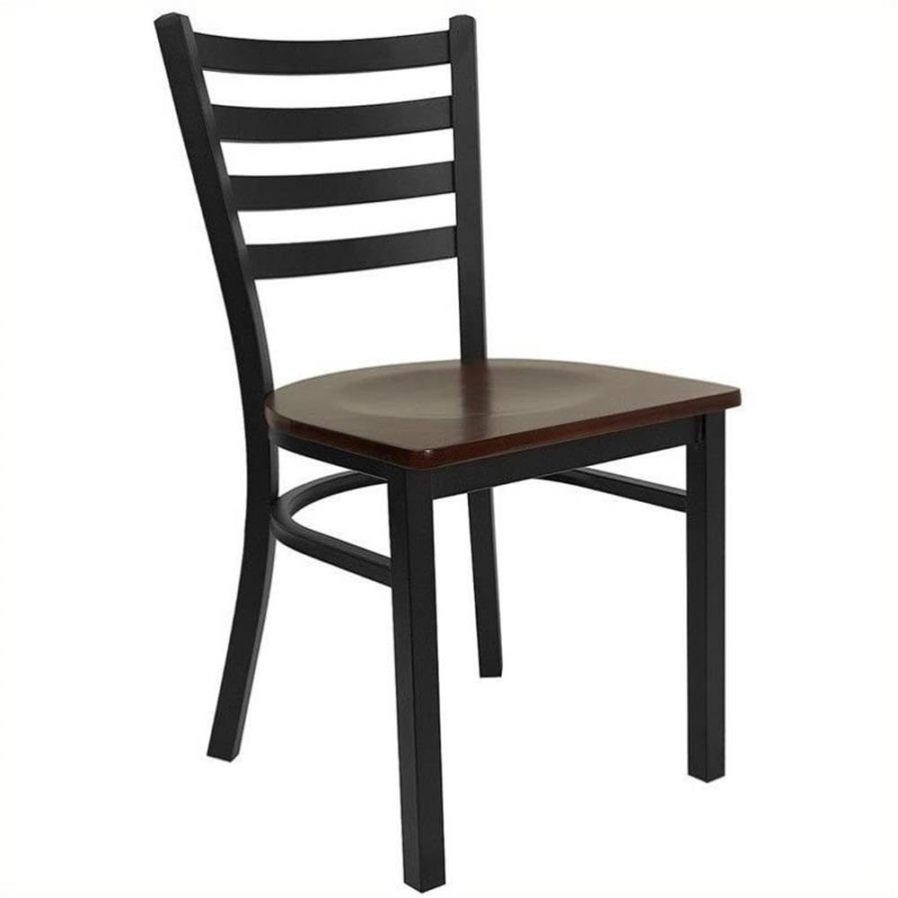 BOWERY HILL Mahogany Ladder Back Metal Dining Chair - Rustic Farmhouse Style Kitchen & Dining Room Furniture for Home Decor