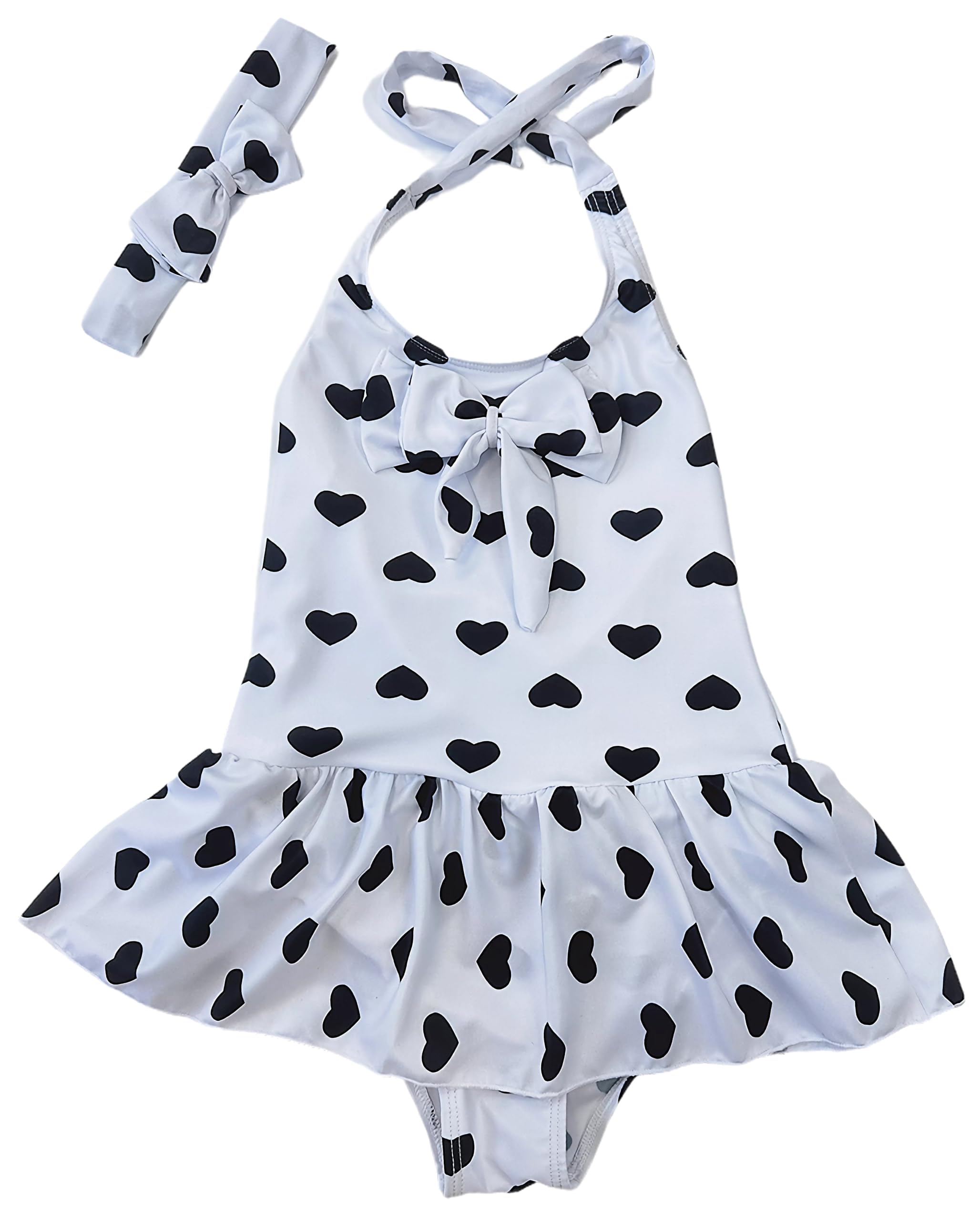 Jastore Girls One Piece Swimsuits - Cute Ruffle Bathing Suit with Matching Headband for Beach, Pool & Summer Vacation
