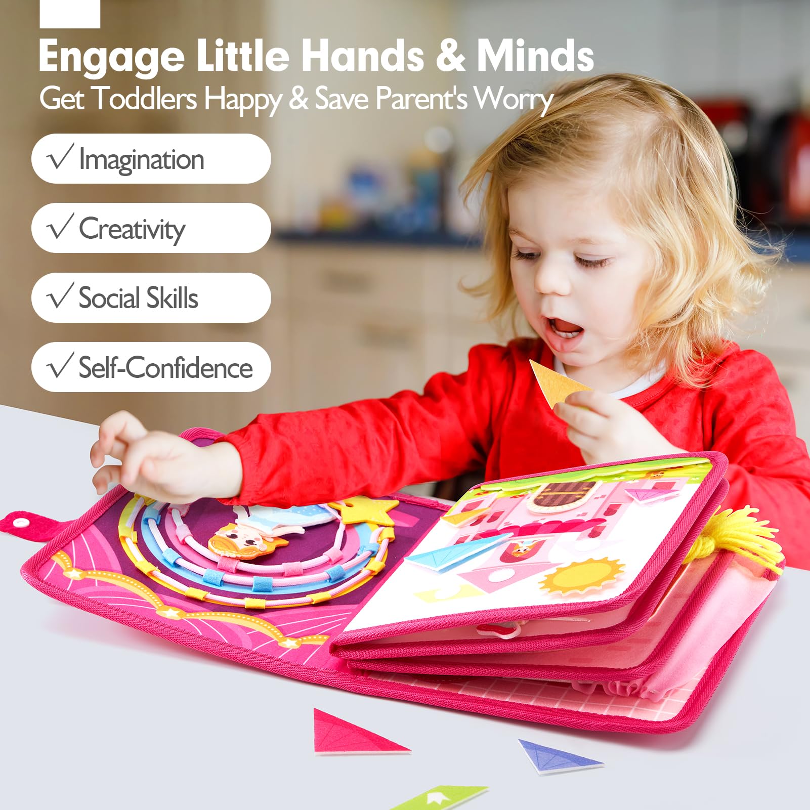 Hahaland Montessori Busy Board for Toddlers Ages 3-5 - Princess Themed Quiet Book & Pretend Play Learning Toy - Perfect Birthday Gift for 3-4 Year Old Girls | Educational Travel Toy for Preschoolers & Sensory Activity for Kids