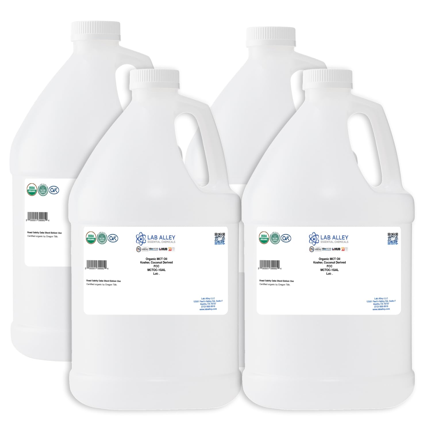 Organic MCT Oil from Coconut - USDA Certified, Kosher, Halal, Non-GMO - 4 Gallons (4 x 1 Gallon Bottles) - Perfect for Keto, Paleo & Bulletproof Coffee
