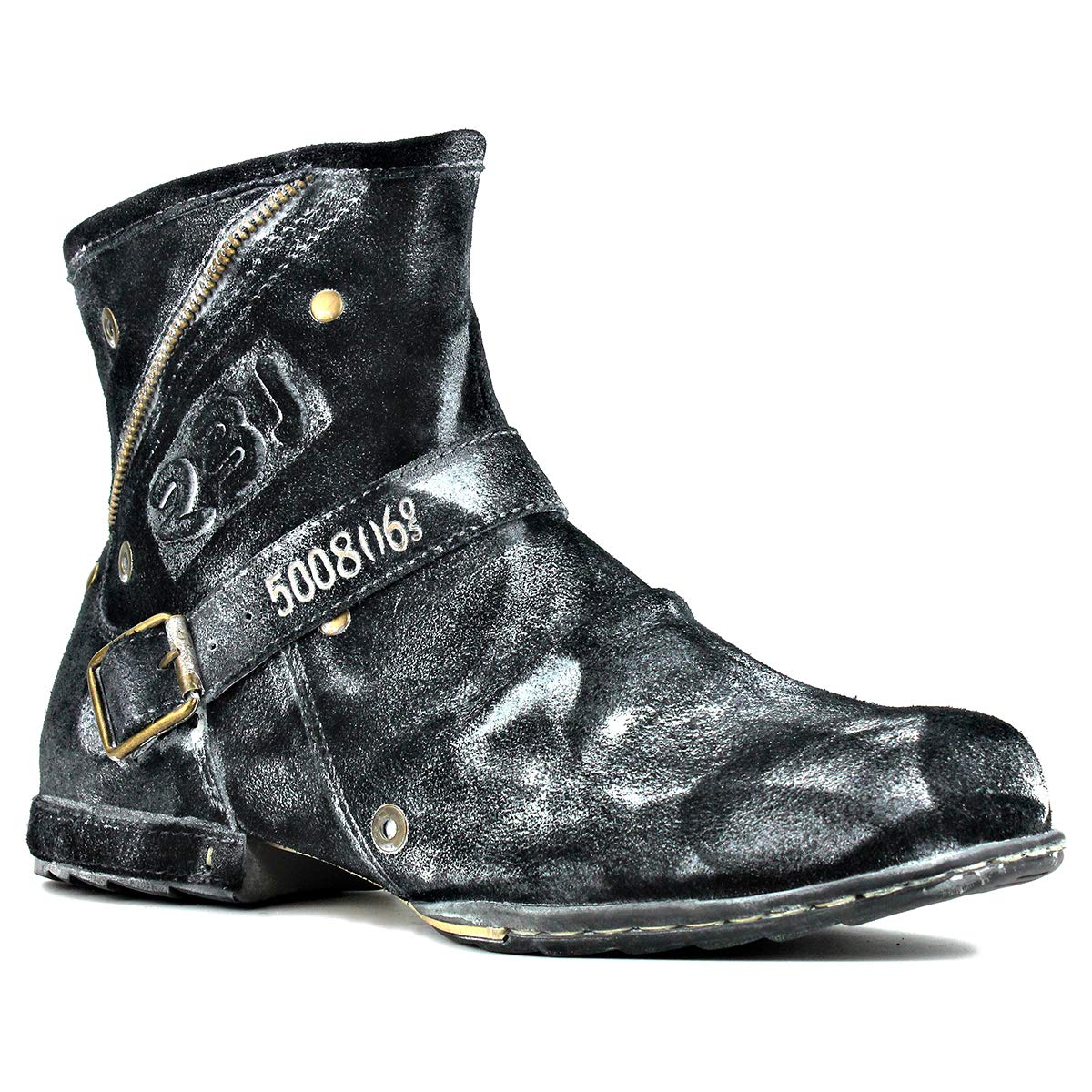 OSSTONE Men's Fashion Leather Chukka Boots with Zipper - Casual Motorcycle Shoes OS-5008-1-AA-US-R | Perfect for Riding, Daily Wear & Outdoor Activities