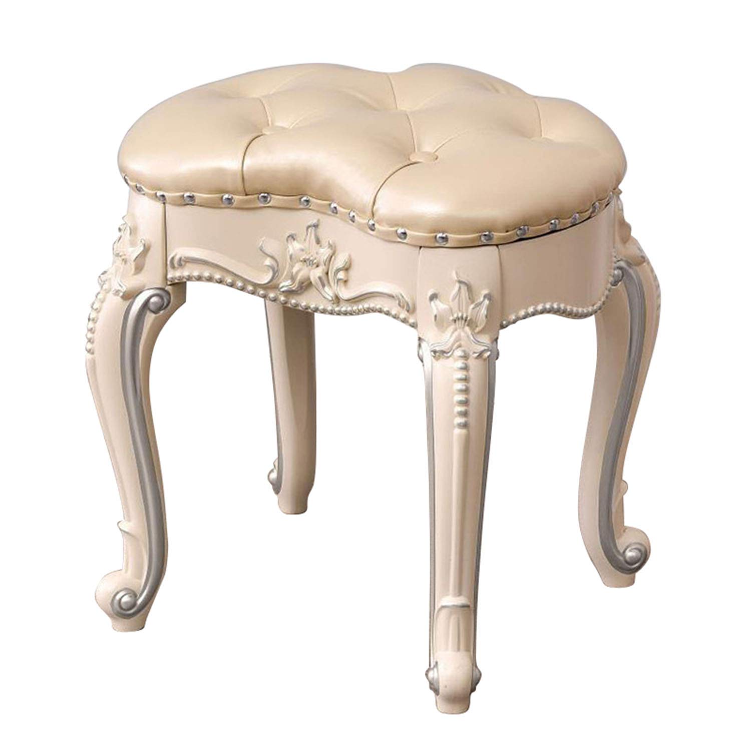 Heart-Shaped Vanity Stool - White Carved Shoe Changing Bench & Fashionable Nail Stool (42x32x46cm) - Perfect for Bedroom Dressing Table, Makeup Station & Shoe Changing Area