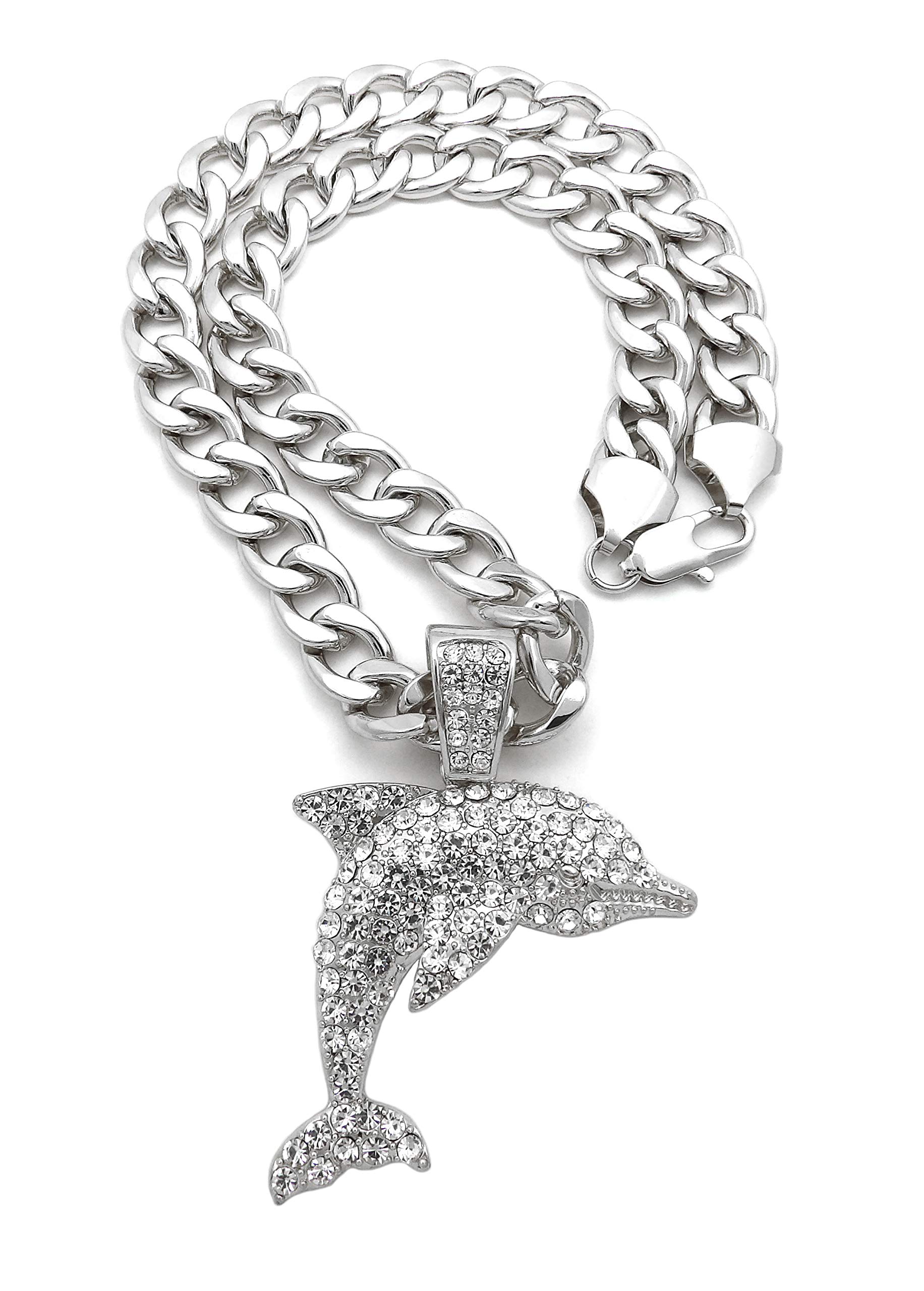 ICED Out Dolphin Pendant Necklace - 11mm Cuban Chain 20