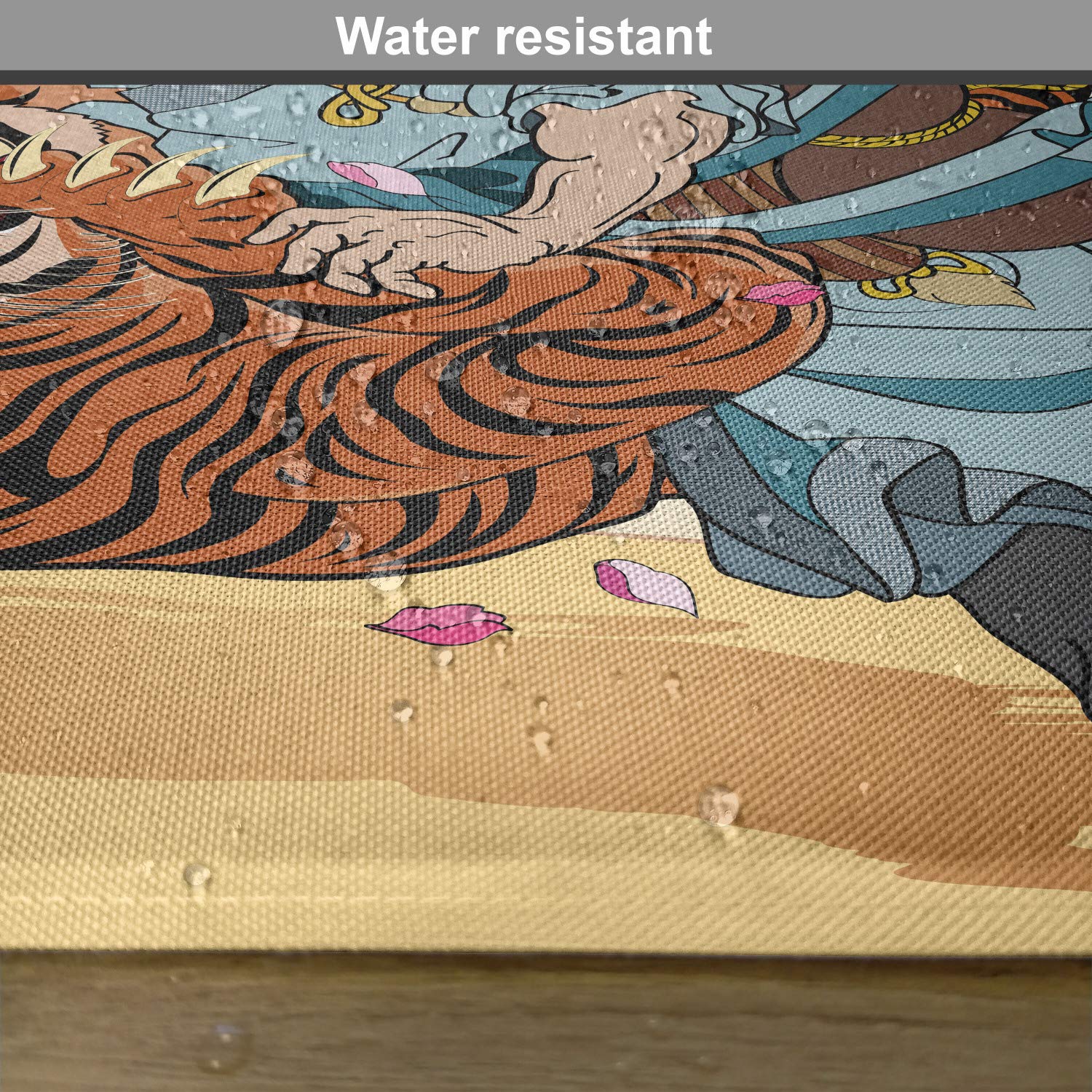 Ambesonne Japanese Style Place Mats Set of 4 - Samurai Tiger & Sakura Cherry Blossom Cartoon Print Washable Fabric Table Mats for Dining Room & Kitchen Decor - Perfect for Asian-Themed Dinner Parties & Home Decor
