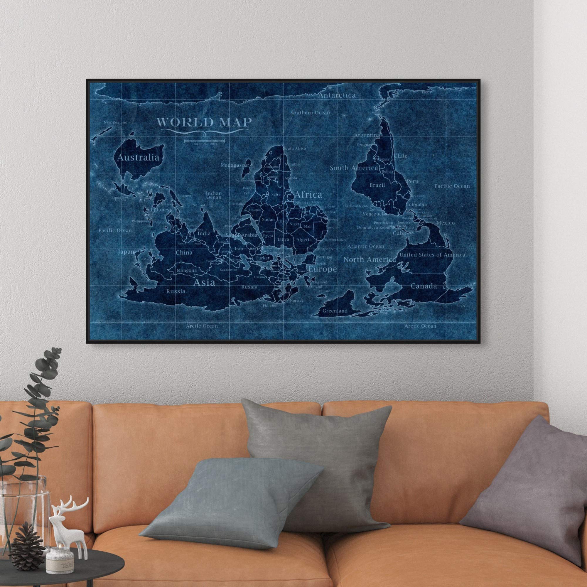 Upside-Down World Map Framed Wall Art - Premium Canvas Prints with Flags for Home & Office Decor | Perfect Gift for Travel Lovers & Geography Enthusiasts