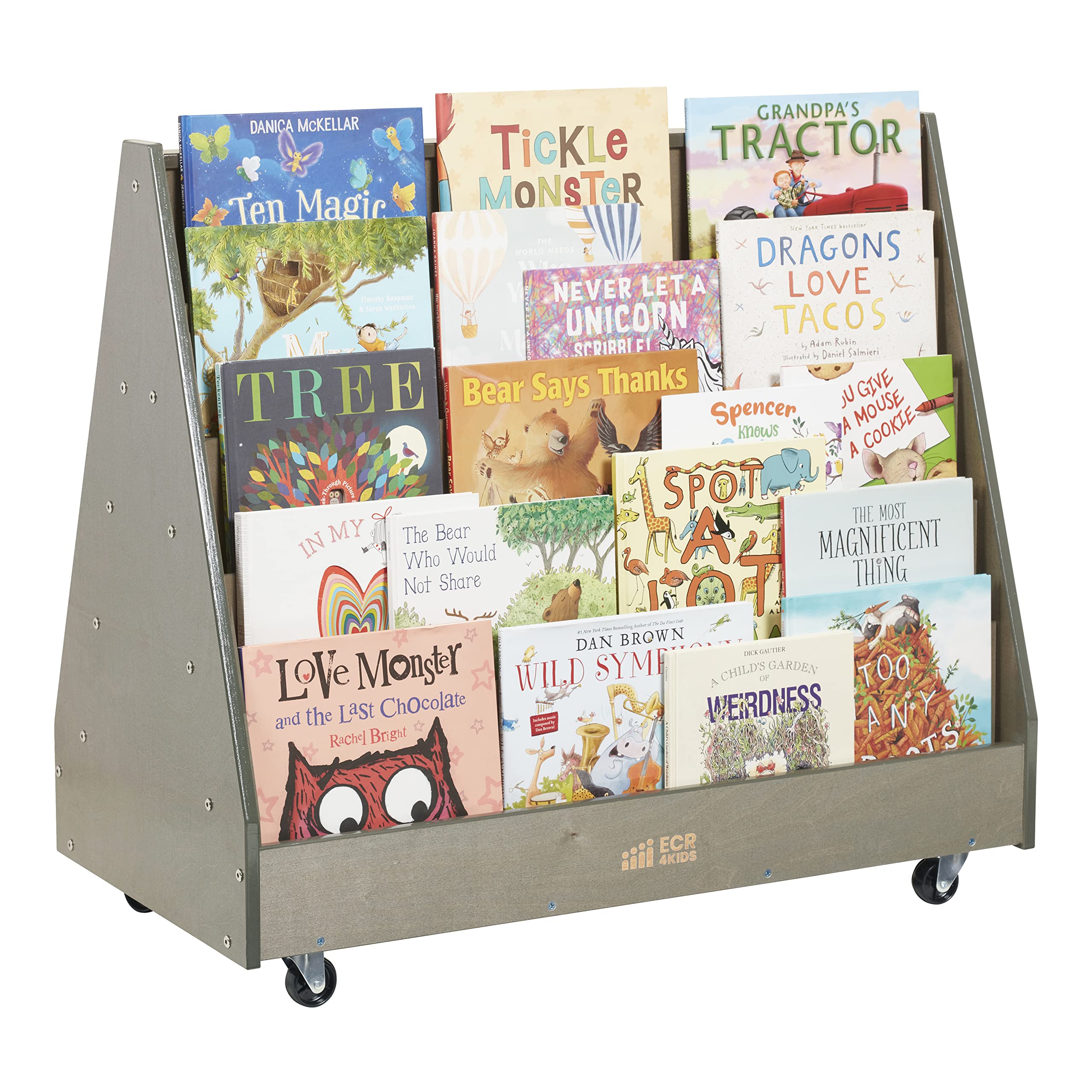ECR4Kids Double-Sided Mobile Book Display - Grey Wash Classroom Bookshelf for Kids | Perfect for School Libraries, Reading Corners & Daycare Centers