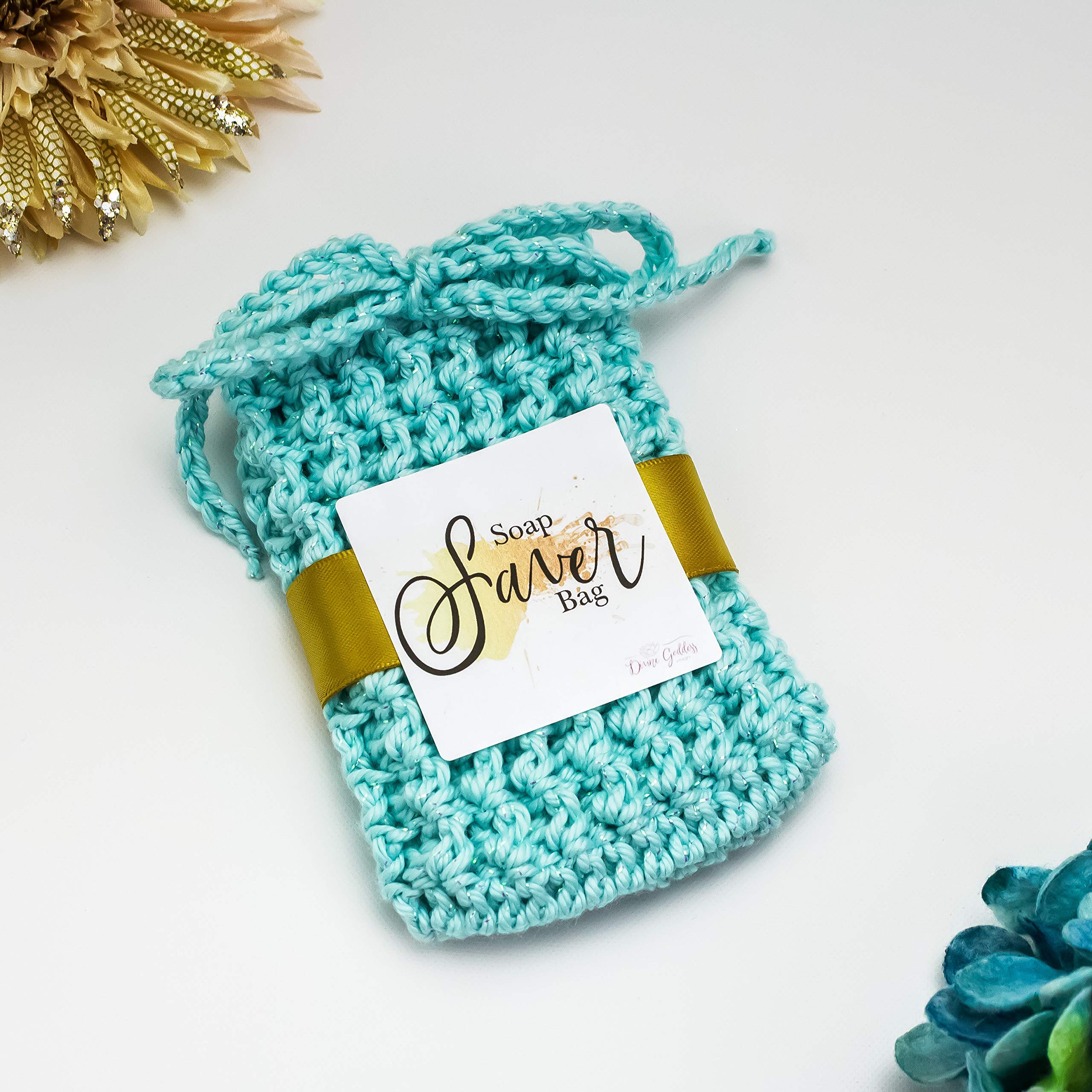 3 Pack Mint Blue Teal Soap Pouches for Bar Soap - Reusable & Machine Washable Cotton Soap Bags with Rope - Fits Full Size Bars - Perfect for Travel, Gym, Camping & Home Bathroom Use