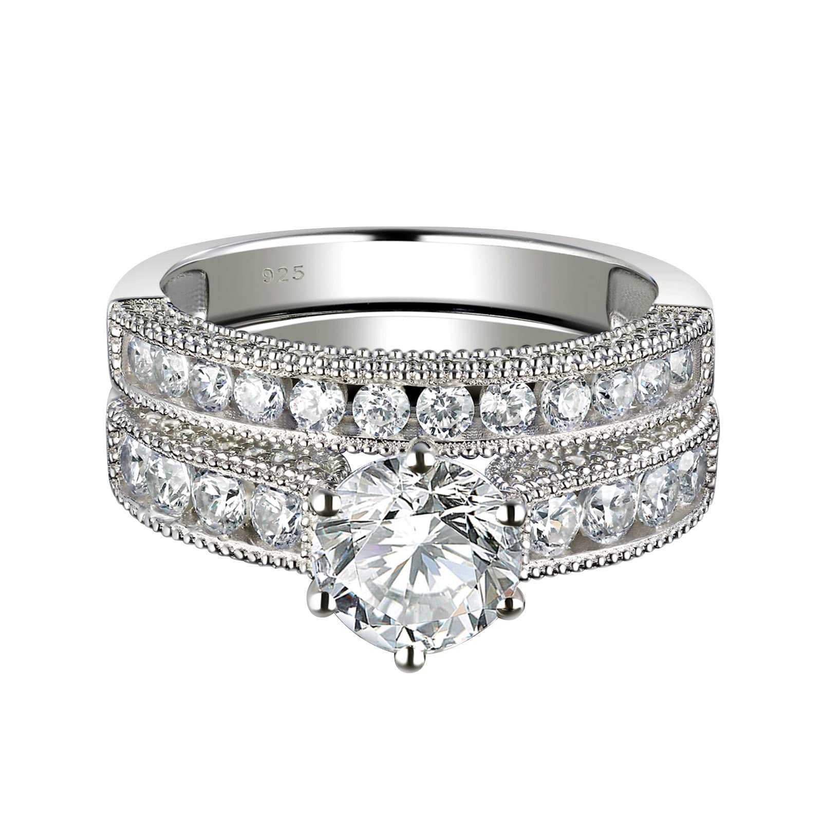 2-in-1 Women's Diamond & Cubic Zirconia Engagement Wedding Ring Set - Luxury Jewelry for Proposals, Anniversaries & Special Occasions