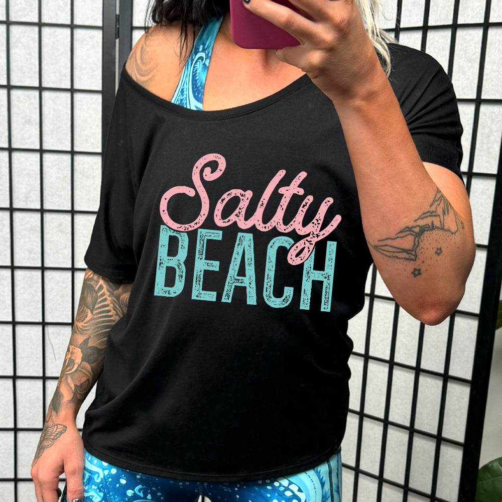 Salty Beach Slouchy Tee - Women's Relaxed Fit Casual T-Shirt for Beach Outings & Summer Vacations