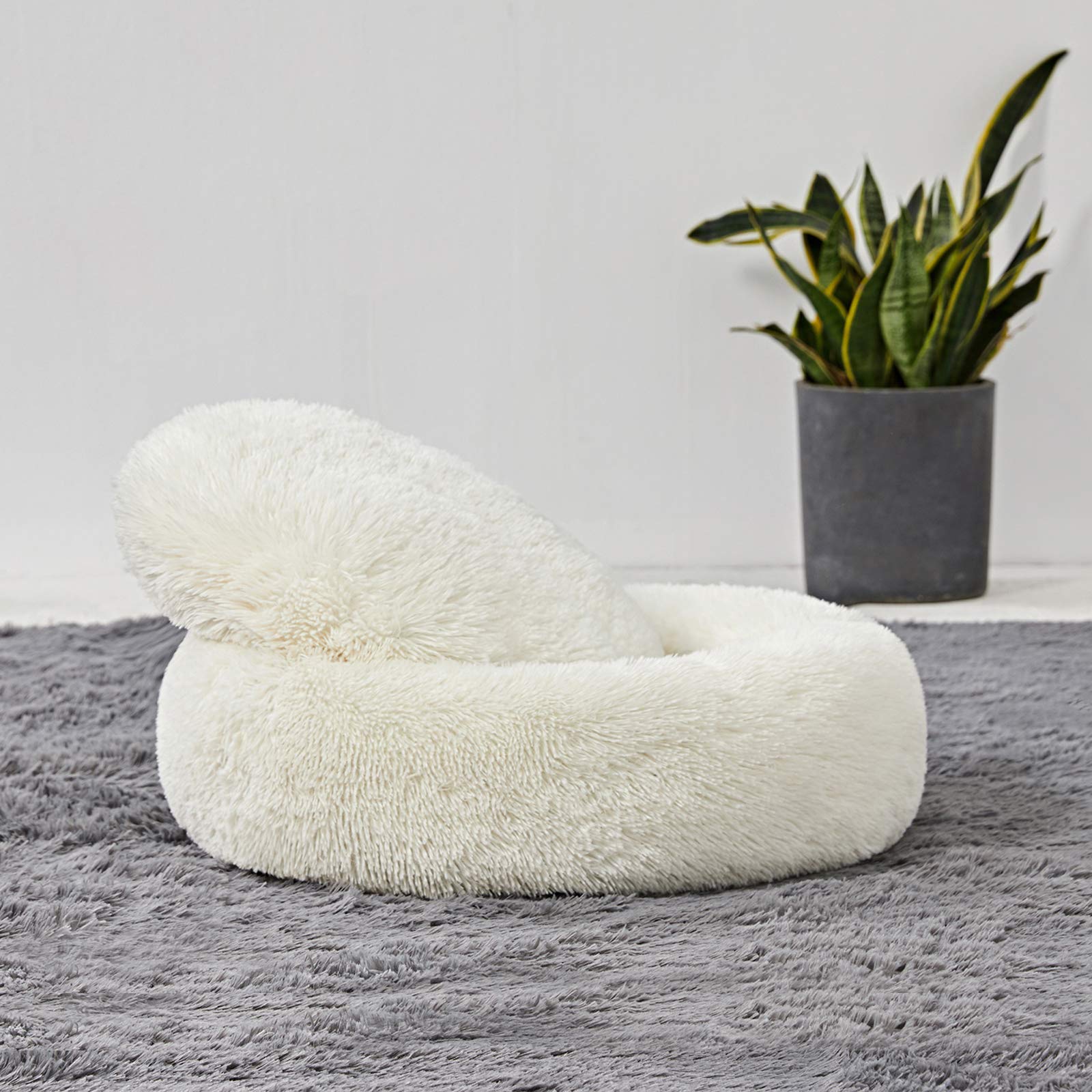 Washable Round Donut Dog Bed for Small Dogs - Soft & Comfy Calming Cuddler Pet Bed - Perfect for Puppies, Travel & Home Use