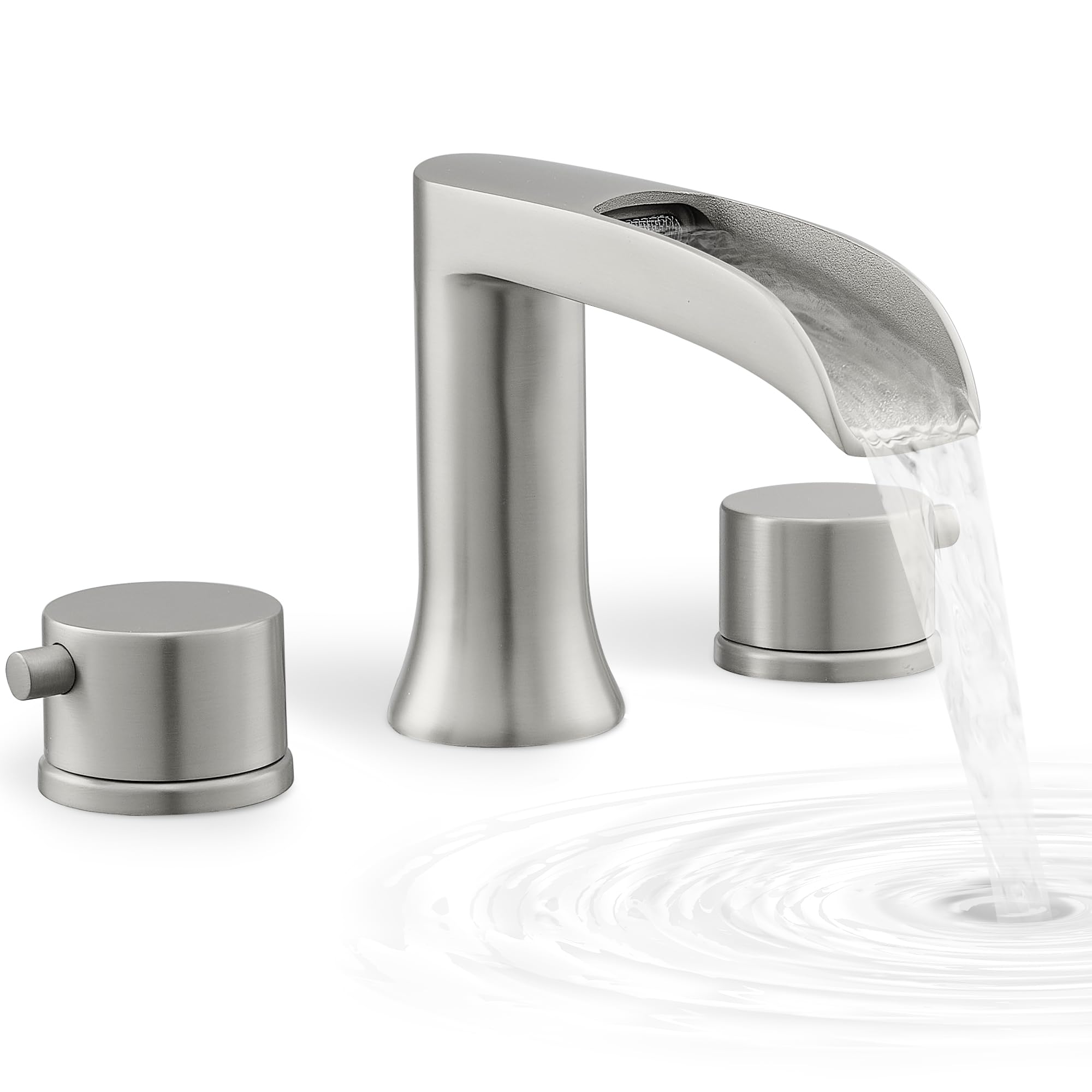 Roman Bathtub Faucet Set - Brushed Nickel Waterfall Tub Faucet 3 Hole Deck Mount, High Flow Brass Bath Faucet with 2 Handles, No Drip 1/2