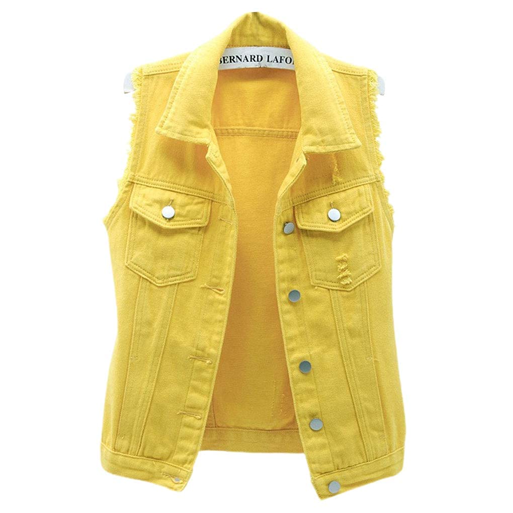 Ebossy Women's Slim Fit Sleeveless Distressed Denim Vest Jacket - Lightweight Summer Fashion for Casual Outings, Music Festivals & Street Style