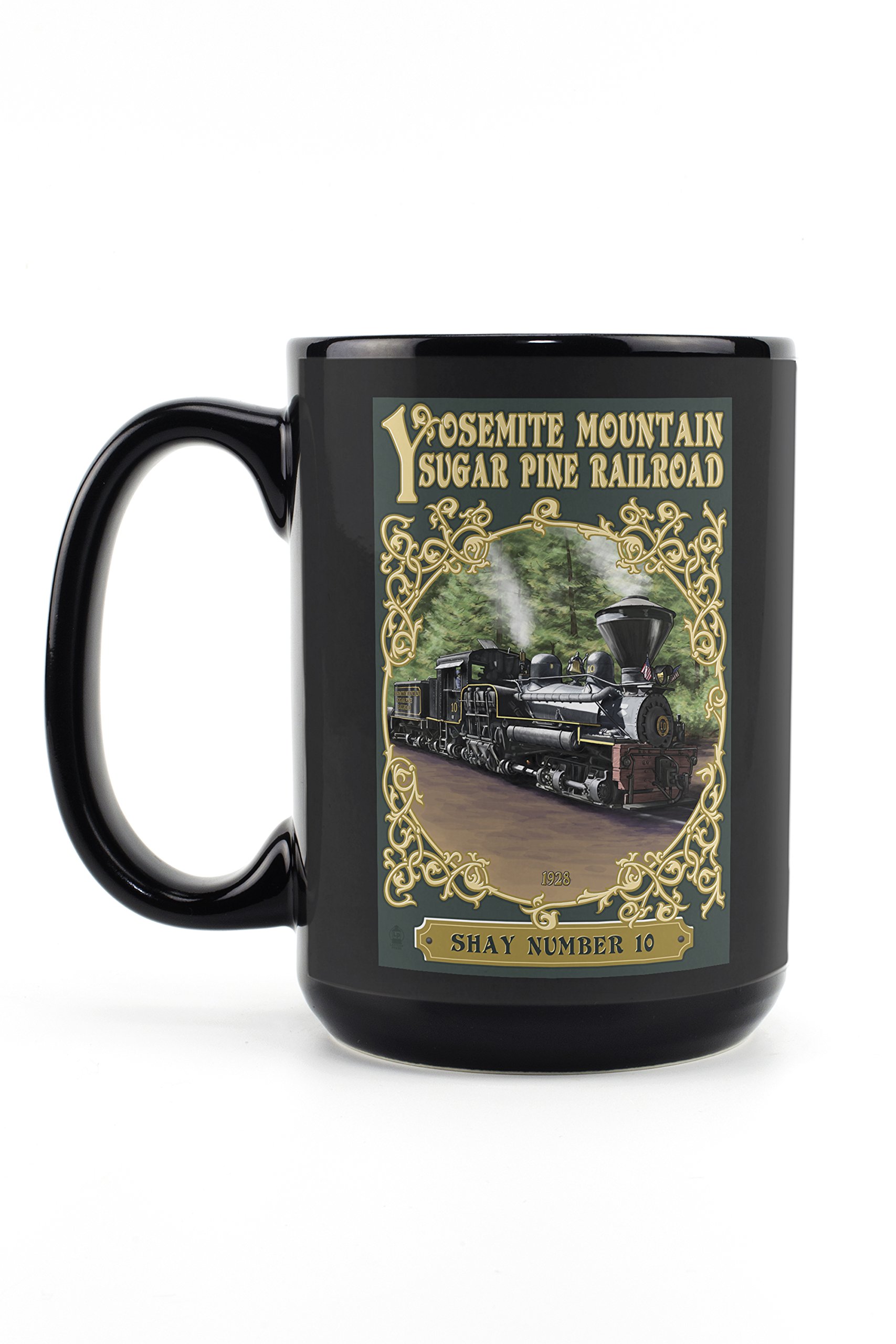 Yosemite Mountain Sugar Pine Railroad California Souvenir - 15oz Black Ceramic Coffee Mug & Tea Cup, Dishwasher & Microwave Safe - Perfect for Camping, Office & Home Use