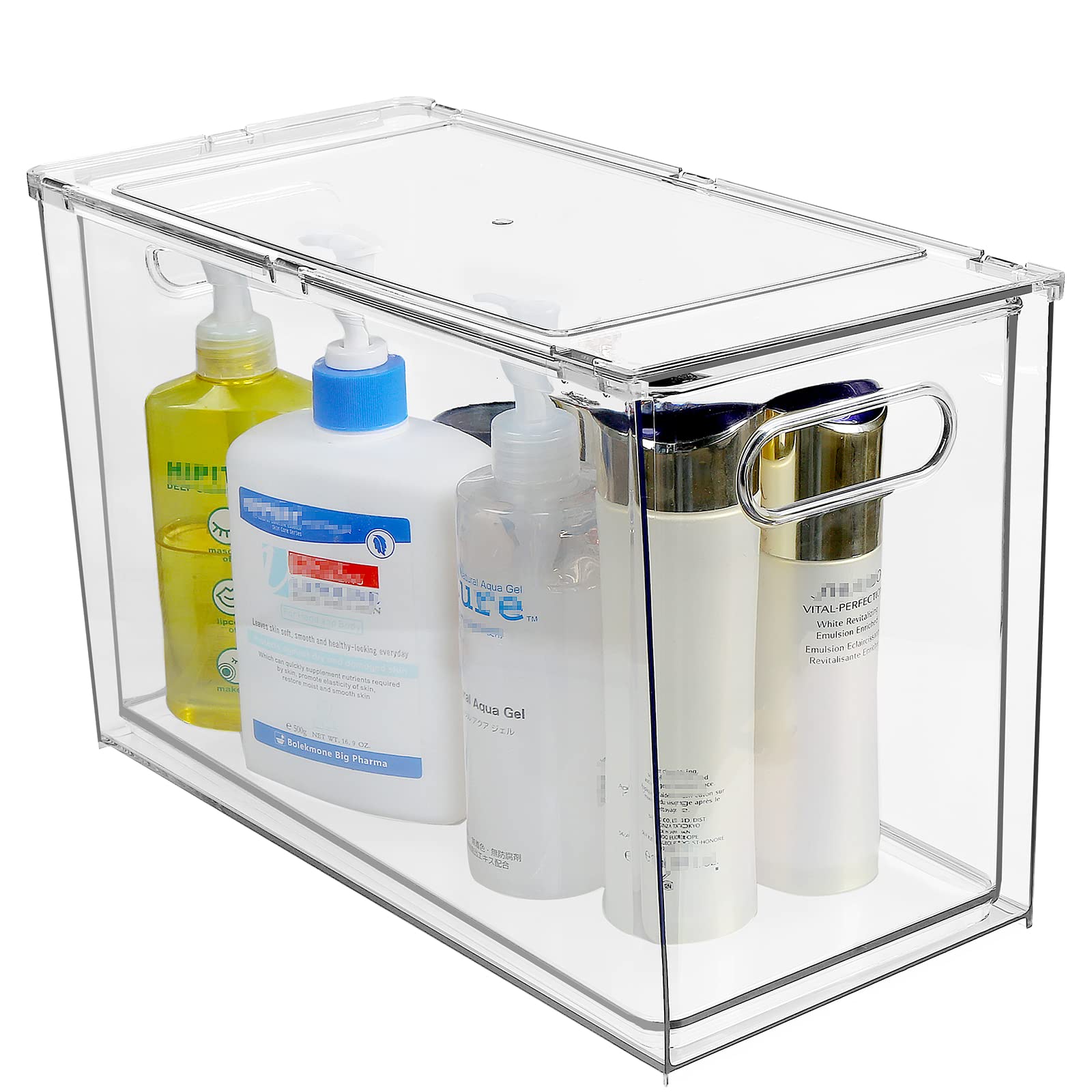 Shopwithgreen Clear Refrigerator Organizer Bins with Pull-out Drawer - Plastic Kitchen Pantry Storage Containers with Handle (1 Tall) - Perfect for Fridge Organization, Food Storage & Kitchen Decluttering