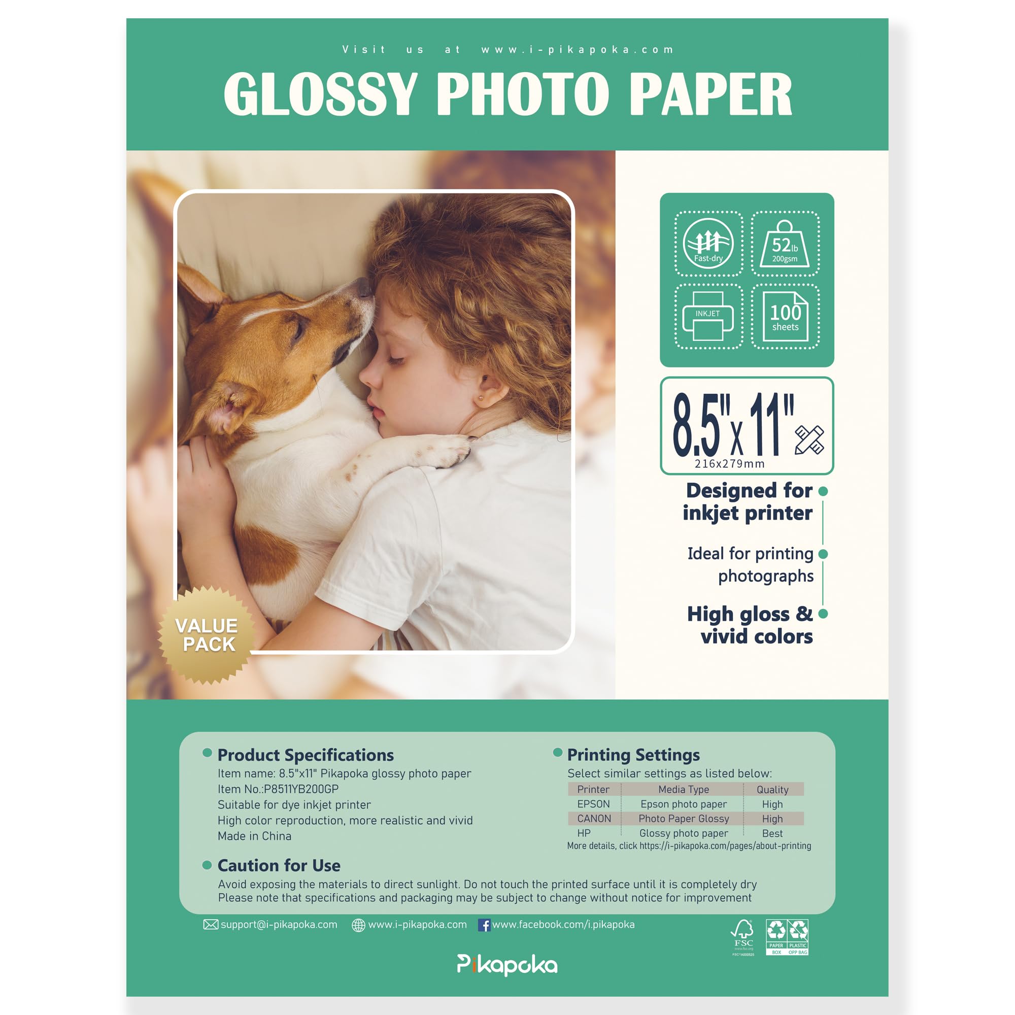 8.5x11 Glossy Photo Paper - 200GSM Inkjet Printer Paper for Stunning Photos & Printing