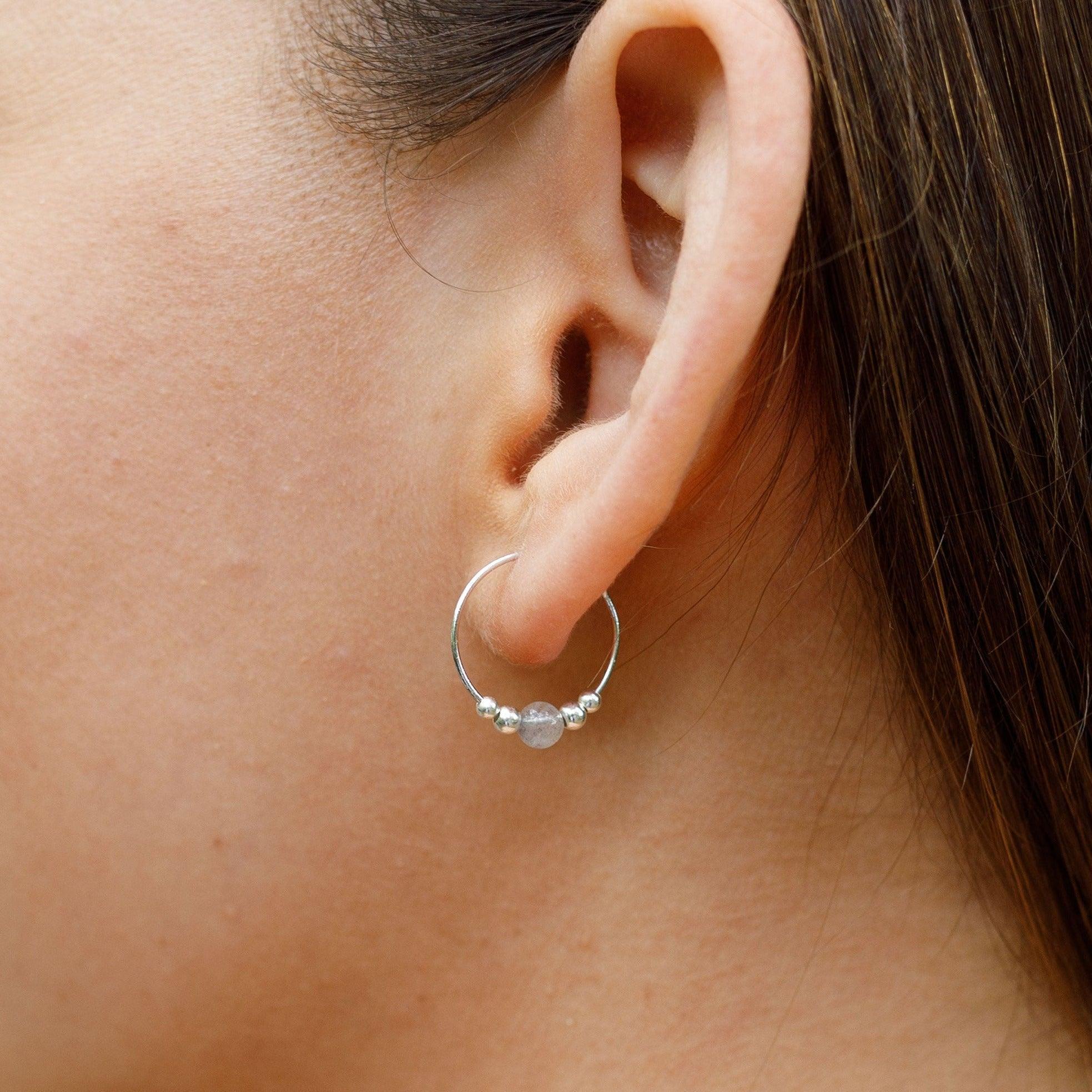 Labradorite Gemstone Hoop Earrings - Dainty Beaded Earrings for Women, Handmade Sterling Silver Jewelry | Perfect for Everyday Wear, Boho Chic Style, and Gift Giving
