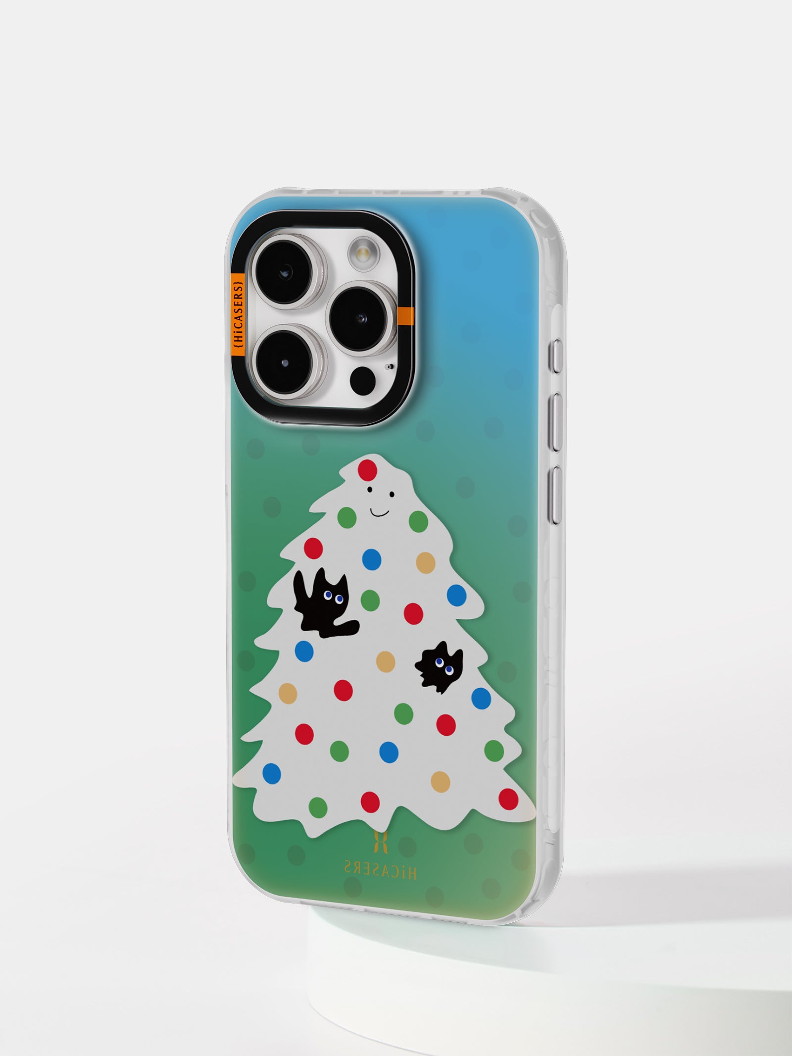 Black Cats in Christmas Tree Iridescent Phone Case - Green | Holiday Gift, Festive Protection for iPhone & Samsung