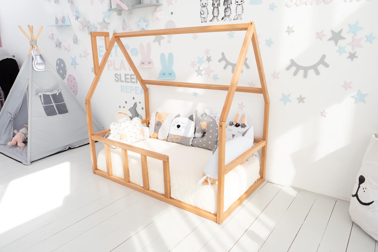 Montessori Toddler Floor Bed Frame - Twin, Full, Queen & King Size Kids House Bed for Safe & Independent Sleep - Perfect for Montessori Rooms, Daycare & Small Spaces