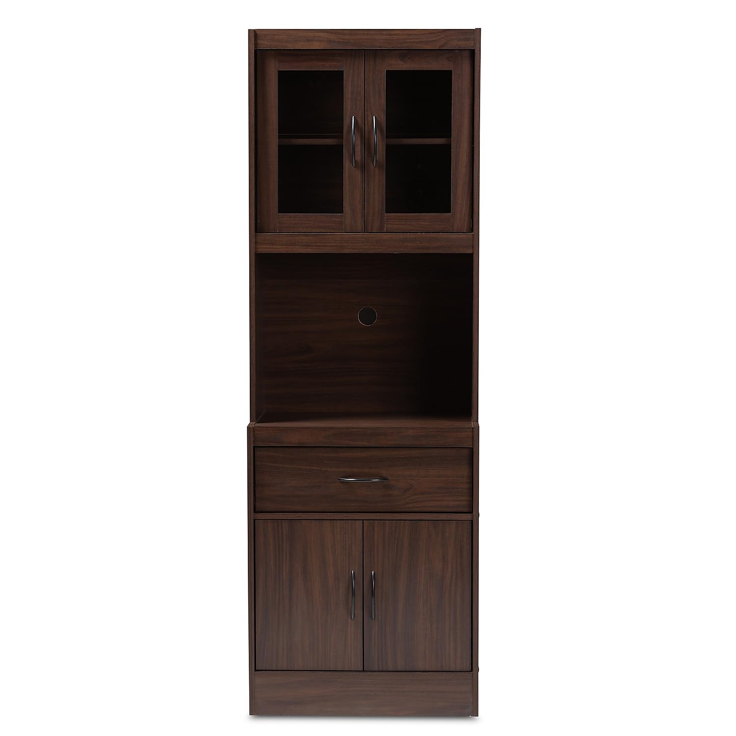 Baxton Studio Laurana Modern Dark Walnut Kitchen Cabinet & Hutch - Contemporary Storage Solution for Dining Room, Kitchen or Pantry Organization