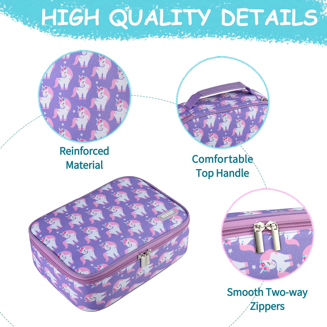 VASCHY Large Pencil Case with Detachable Layers - Purple Unicorn for School & Office Organization