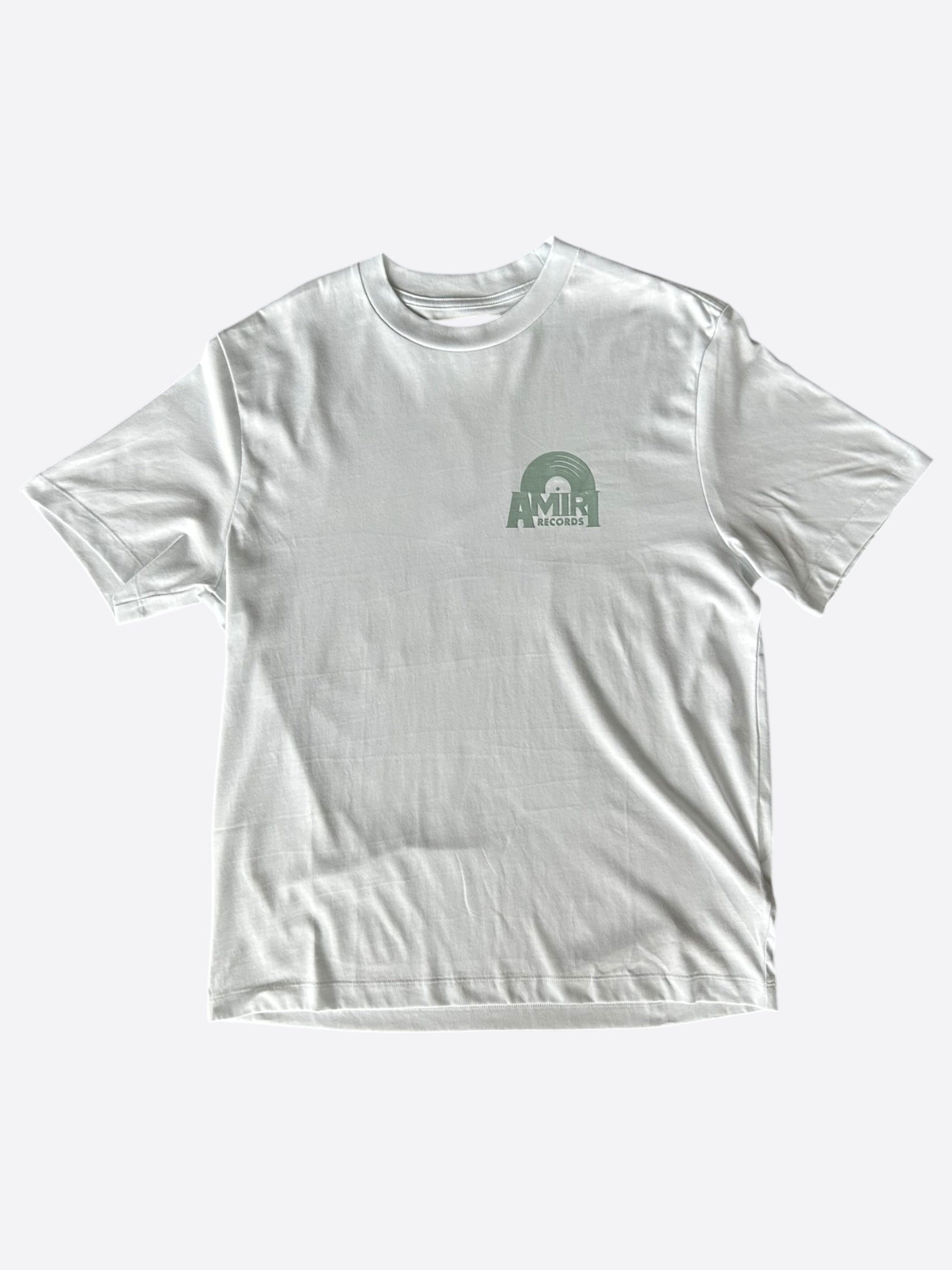 Amiri White & Green Records Logo T-Shirt for Men | Vintage Graphic Tee | Streetwear Fashion | Perfect for Casual Wear, Concerts & Urban Outfits