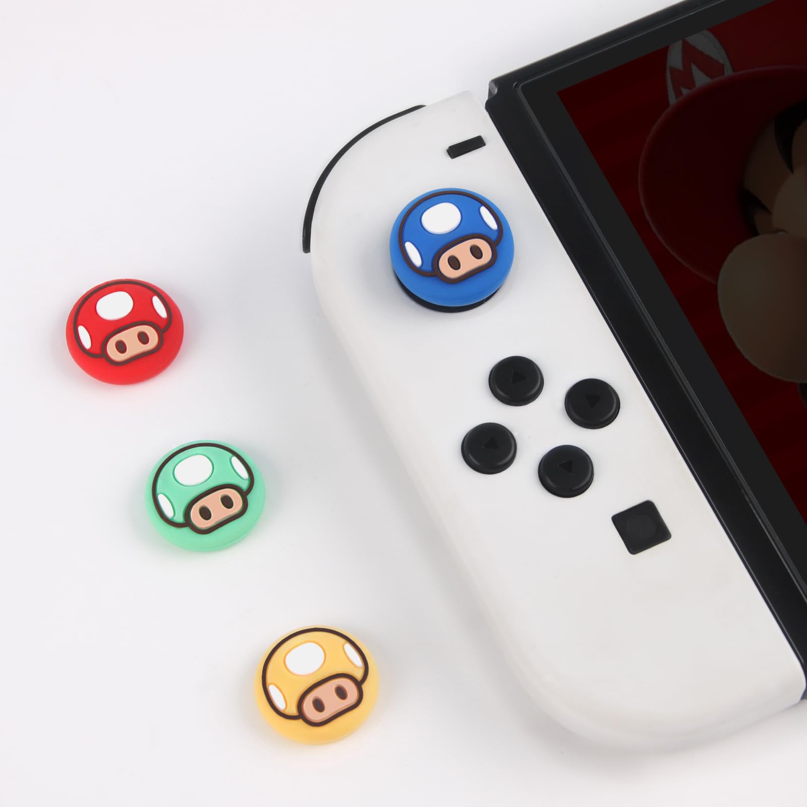 TIKOdirect Set of 4 Cute Thumb Grips for Nintendo Switch Joy-Con/OLED/Switch Lite - Soft Silicone Kawaii Joystick Caps, Ergonomic Design (Red) - Perfect for Gaming Comfort & Controller Protection
