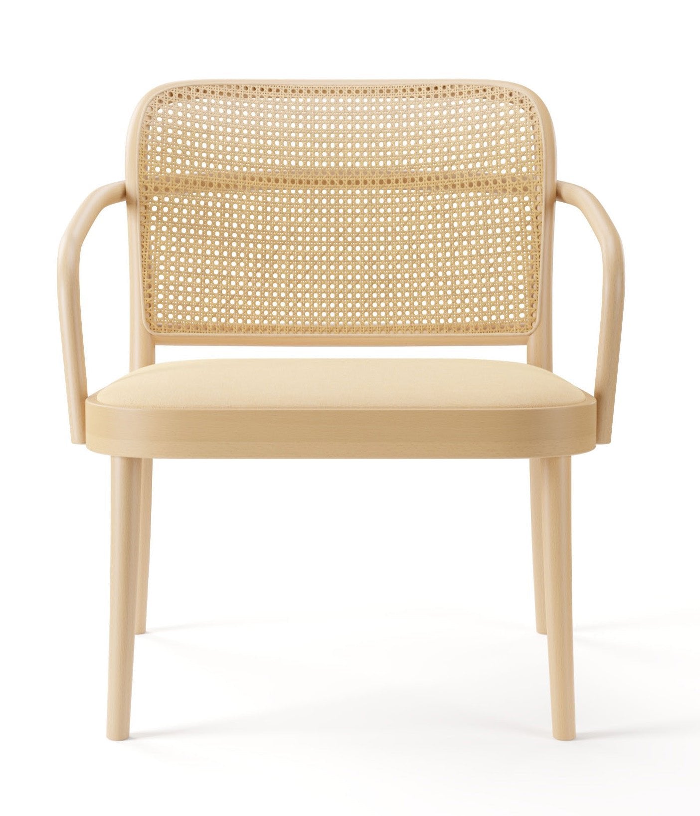 Ton No. 811 Bentwood Lounge Armchair with Upholstered Seat & Cane Back - Mid-Century Modern Living Room Furniture for Home & Office