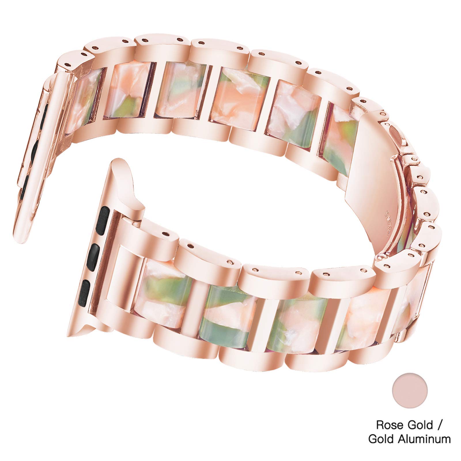 Luxury Resin & Stainless Steel Apple Watch Band for Women - Comfortable, Lightweight iWatch Strap Compatible with Series 9/8/7/SE/6/5/4/3/2/1 (Rose-Pink Green, 38mm/40mm/41mm) - Perfect for Workouts, Office & Everyday Fashion