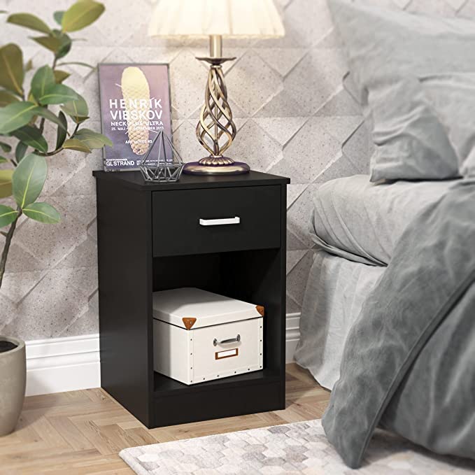 LIKOVSCI Nightstand Set of 2 - Modern End Tables with Storage Drawers, Black Bedside Tables for Bedroom - Perfect for Small Spaces, Apartment Living & Guest Rooms
