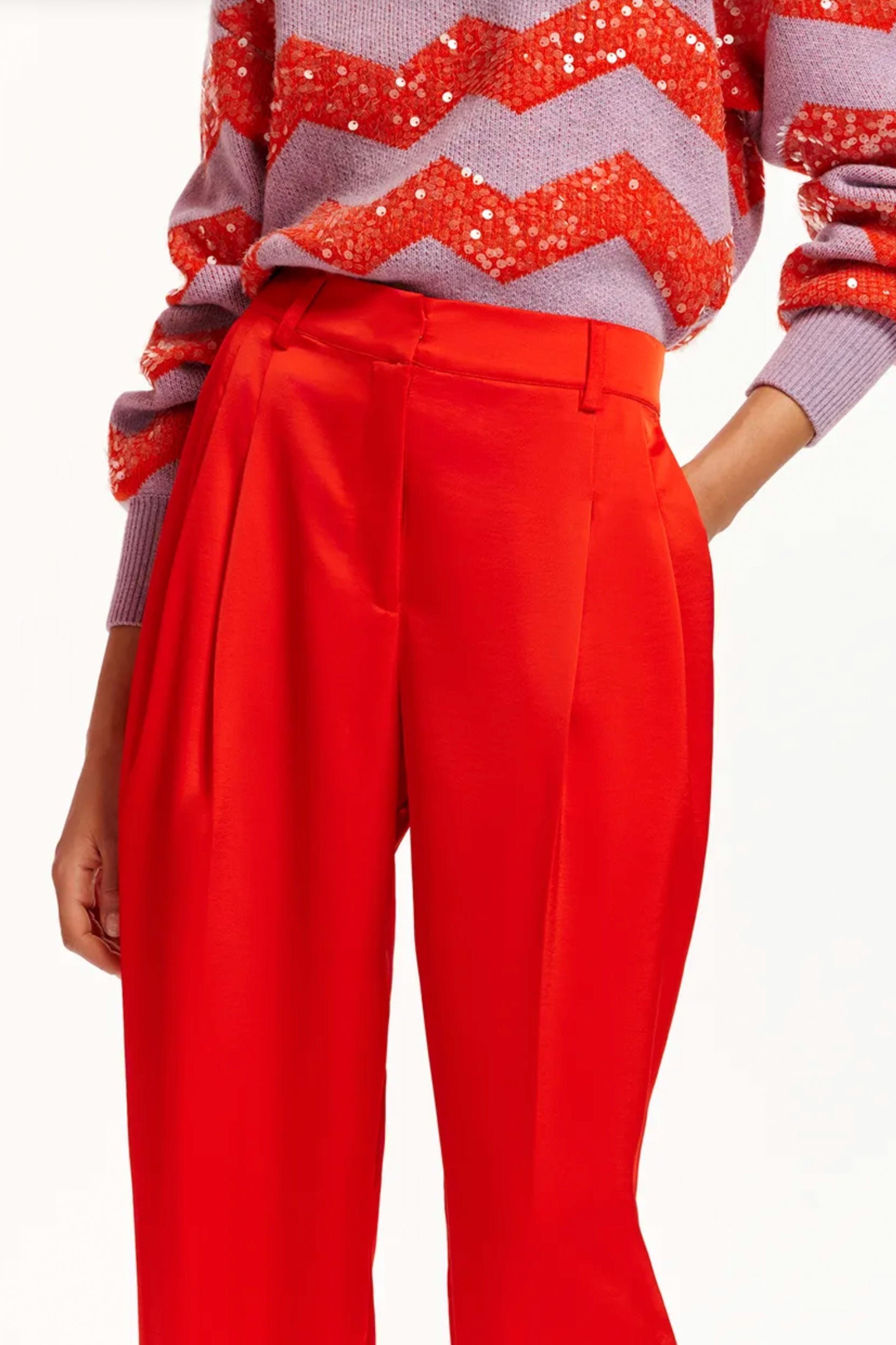 Essentiel Antwerp Evanscent Pants in Red | Women's High-Waisted Casual Trousers | Perfect for Work, Travel & Everyday Wear