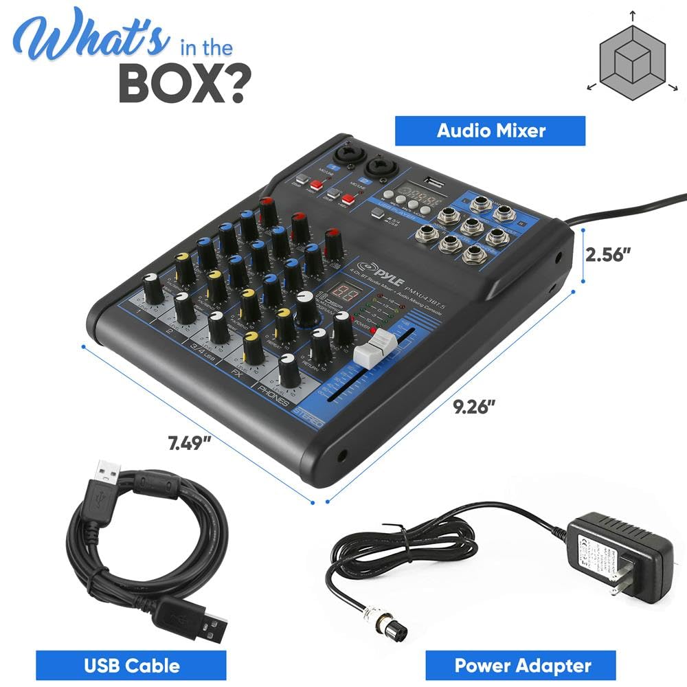 Pyle Professional 4-Channel Audio Mixer Sound Board with USB, Bluetooth, MP3 Input, 48V Phantom Power & 16-Bit DSP Processor - Ideal for DJ Studio, Live Streaming & Music Production - PMXU43BT.5