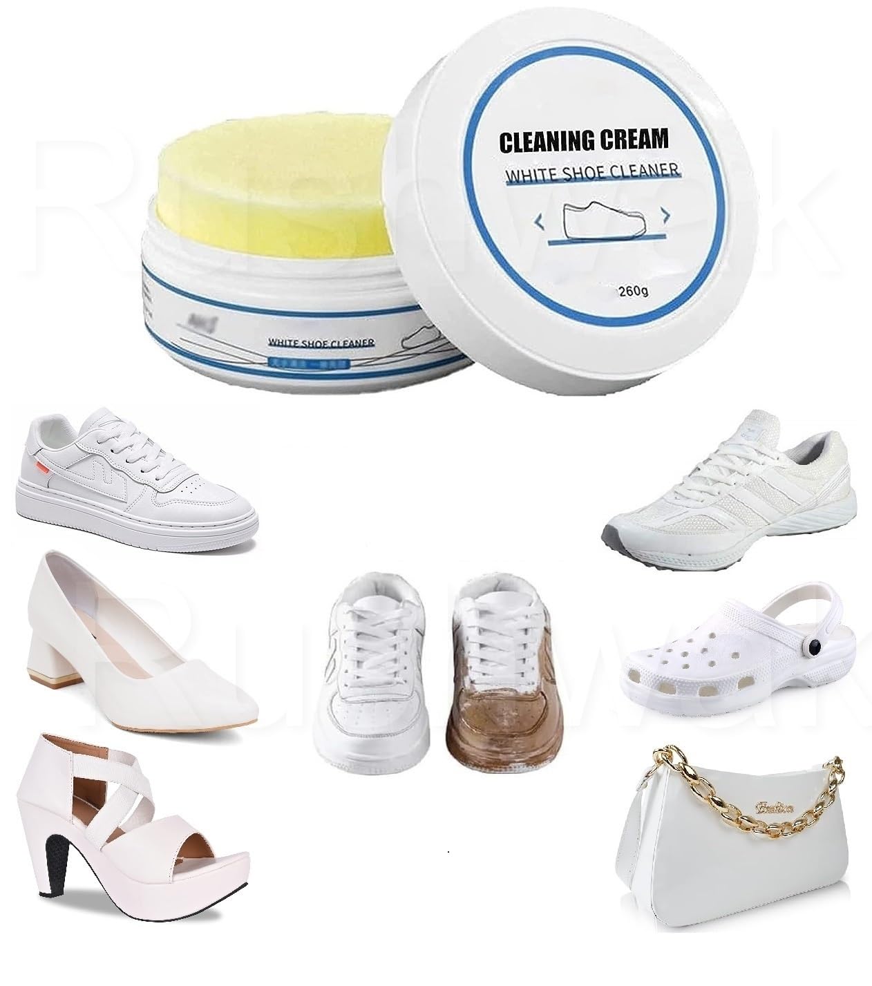Rushwak White Shoe Cleaner Cream Kit - No-Wash Instant Whitener for Sneakers with Sponge | 260g | Perfect for Cleaning White Shoes, Sneakers & Canvas | Ideal for Daily Wear, Gym & Outdoor Activities