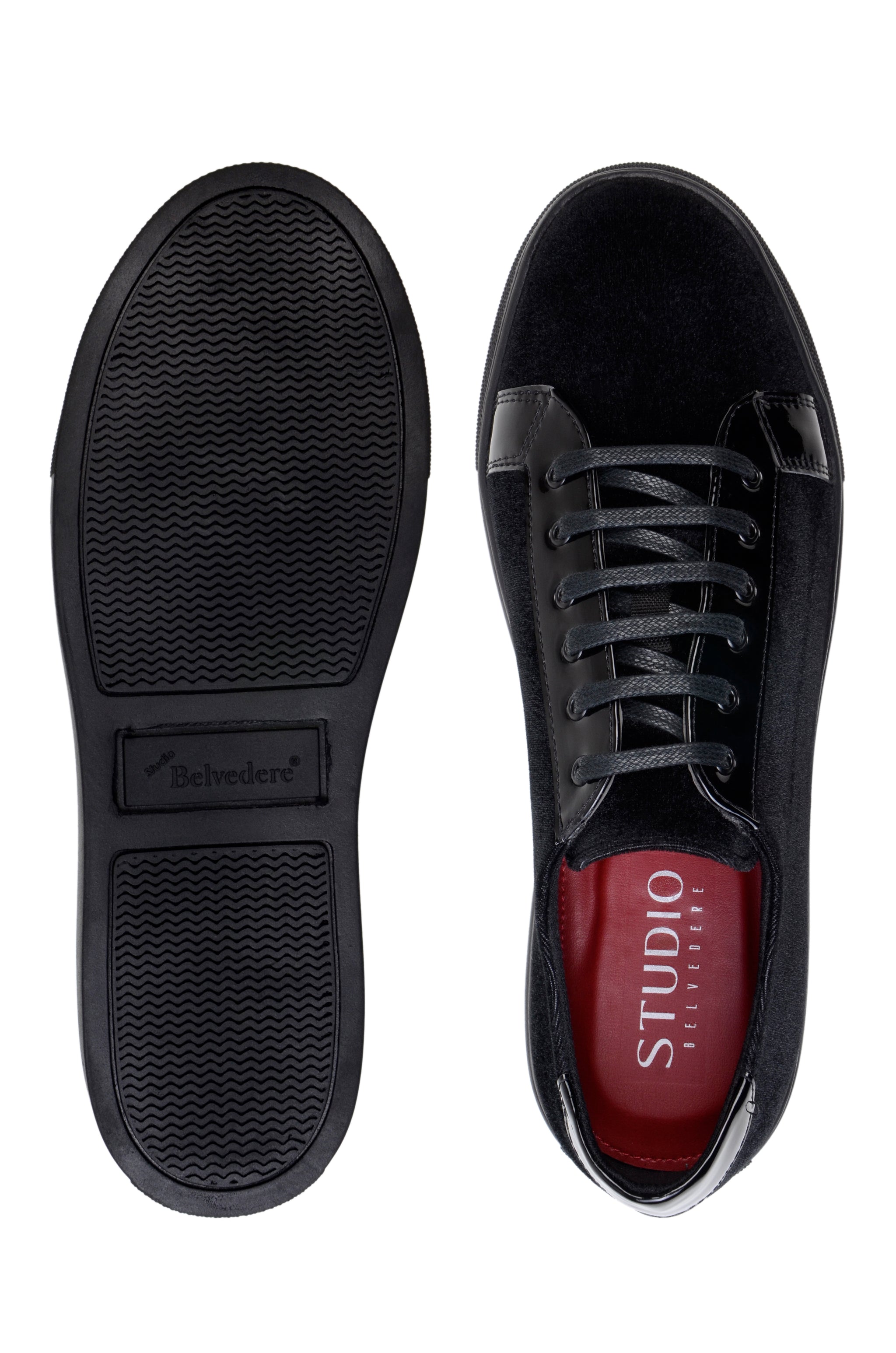 Belvedere Prince Black Velvet & Matte Leather Sneakers for Men - Stylish Comfortable Casual Shoes for Work, Travel & Everyday Wear
