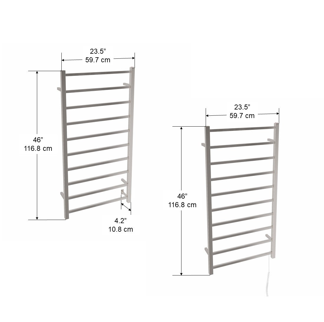Gala Dual XL 10 Bar Hardwired & Plug-in Towel Warmer - Brushed Stainless Steel - Fast Heating Bathroom Accessory for Spa, Hotel & Luxury Home Use