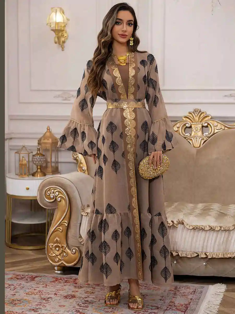Elegant 2-Piece Eid Dress Set - Embroidered Caftan Kaftan with Sleeveless Inner Dress #25469 | Perfect for Eid Celebrations, Weddings & Special Occasions