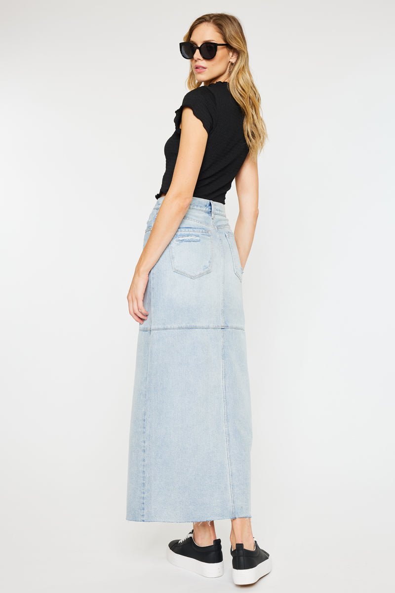 Babe Maxi Denim Skirt for Women - High Waisted Long Denim Skirt with Pockets - Perfect for Casual Outfits, Summer Dresses & Boho Style