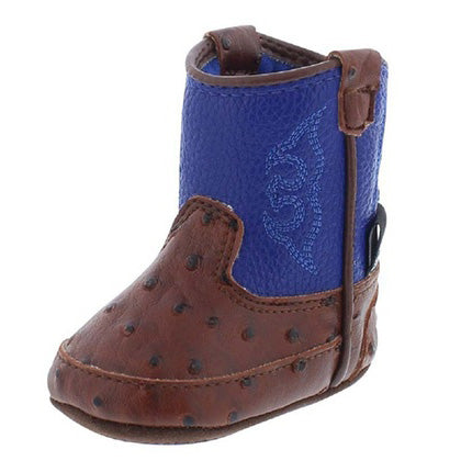 Premium Baby Buckle Brown Ostrich & Blue Weston Boots - Stylish & Comfortable Leather Booties for Toddlers - Perfect for Outdoor Play, Special Occasions & Everyday Wear