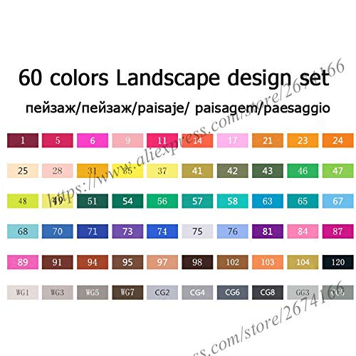 Cobaka Dual Tip Alcohol Markers Set - 60 Colors Brush & Chisel Art Markers with Oily Based Ink for Manga, Sketching, Illustration & Calligraphy - Perfect for Artists, Students & Professionals (Landscape Color Collection)