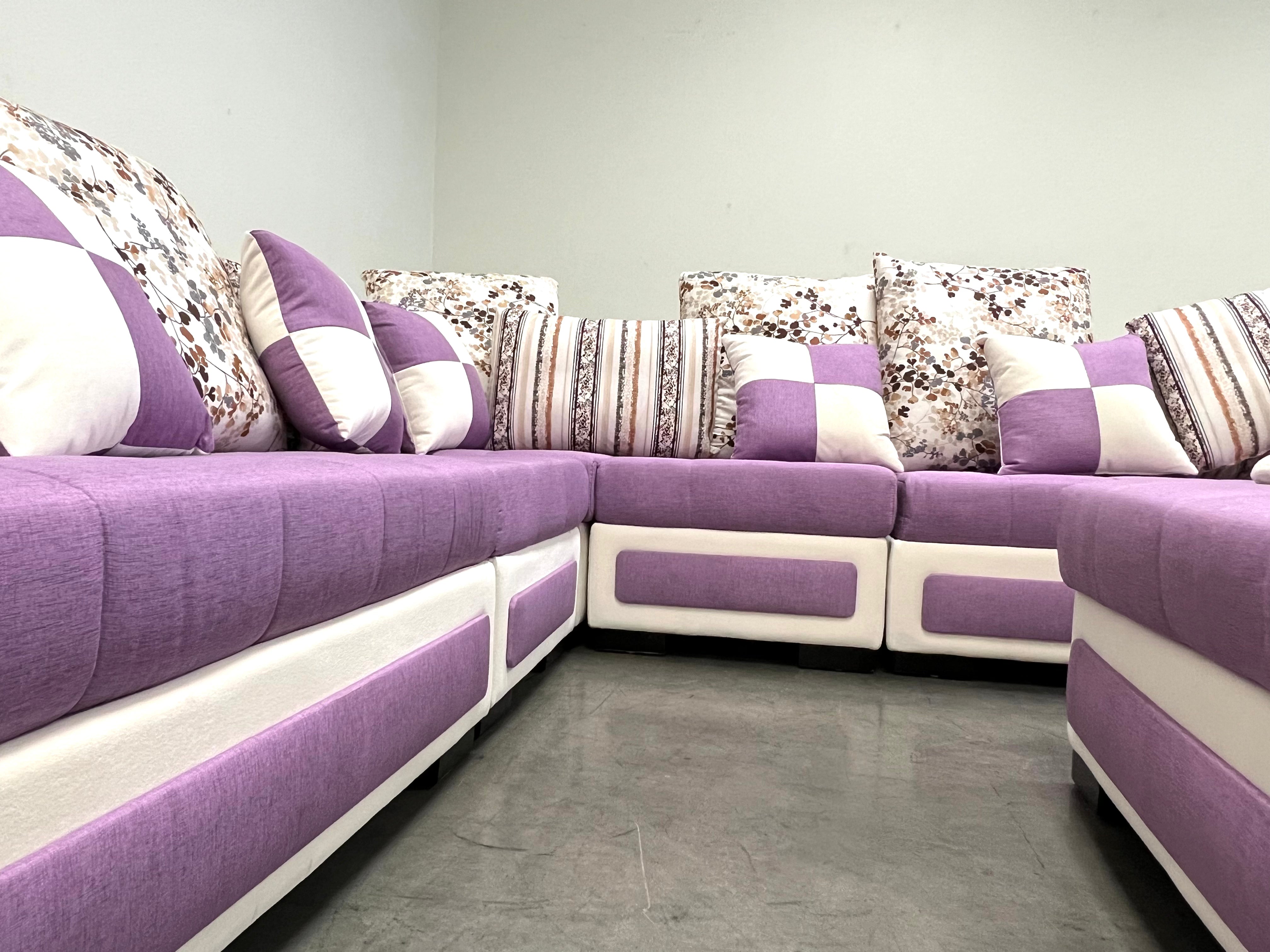 Selena Purple & White Modular Tufted Sectional Sofa - Modern L-Shaped Living Room Couch with Reversible Chaise for Home, Apartment & Office Lounge