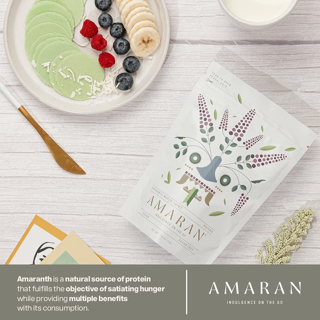 Organic Amaranth Flour Wafer Thins - Low Calorie Healthy Snacks for Adults - Gluten Free Vegan Protein Wafers - Matcha Flavor Obleas de Amaranto (1 Pack) - Perfect for Keto Diet, Weight Loss & On-the-Go Snacking