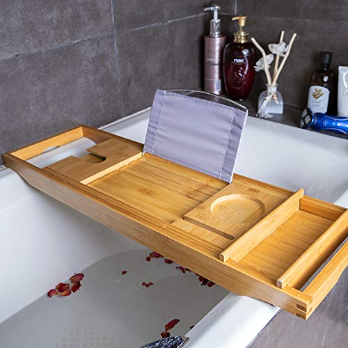 Premium Extendable Bathtub Caddy Tray - Luxury Bath Tray with Book Stand, Holds Wine Glass, Tablet, Phone & Candles (74.5x23x4.5cm) - Perfect Relaxation Gift for Spa Nights, Reading & Wine Baths