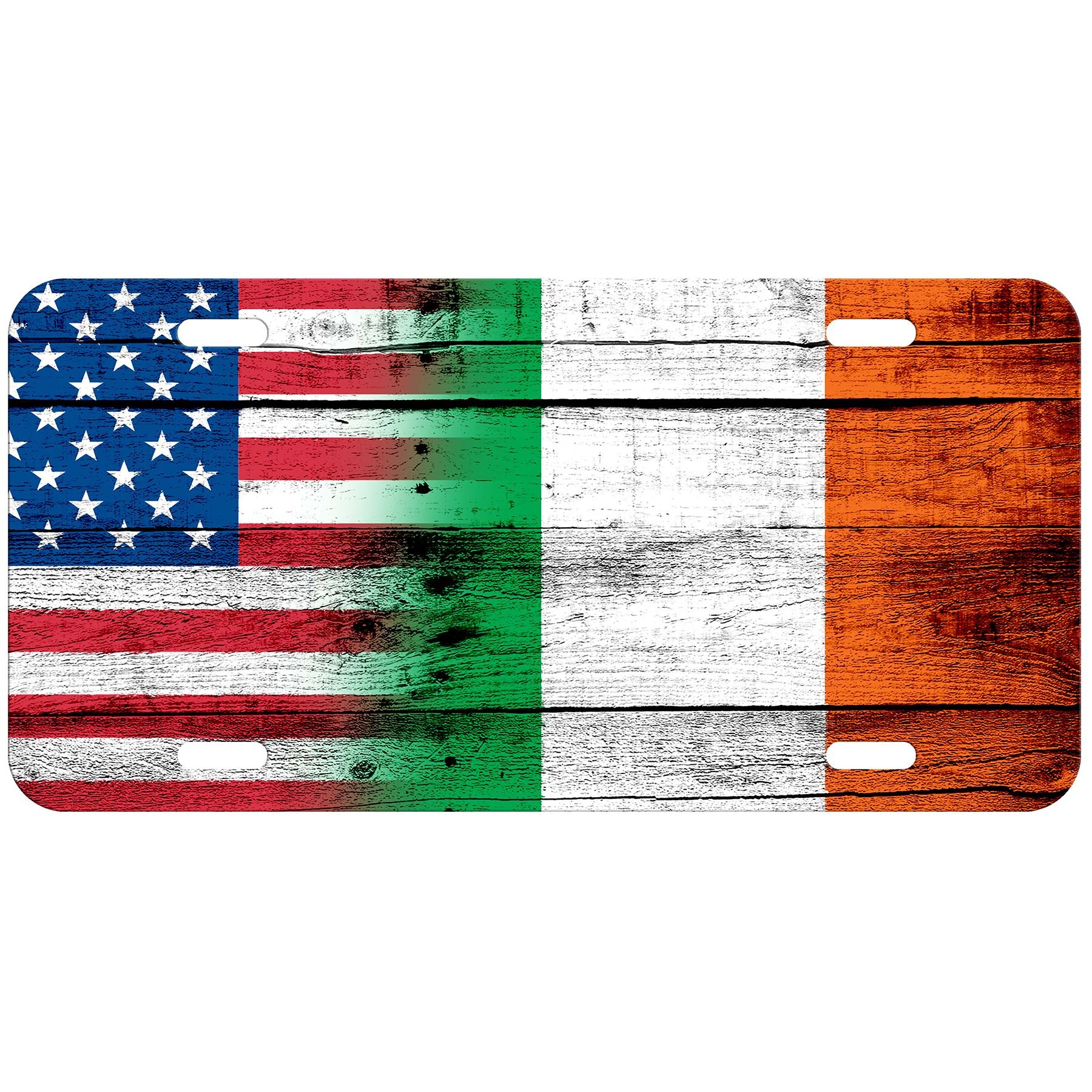 Irish Flag Aluminum License Plate - Durable Metal Car Tag with Wood Frame - USA Made for Cars, Trucks & Motorcycles - Perfect for St. Patrick's Day & Irish Pride Decor
