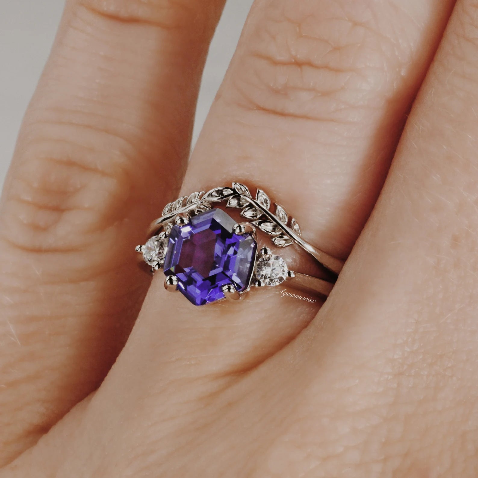 Leaf Tanzanite Ring Set in Sterling Silver – Elegant Jewelry for Women, Perfect for Weddings, Anniversaries & Special Occasions