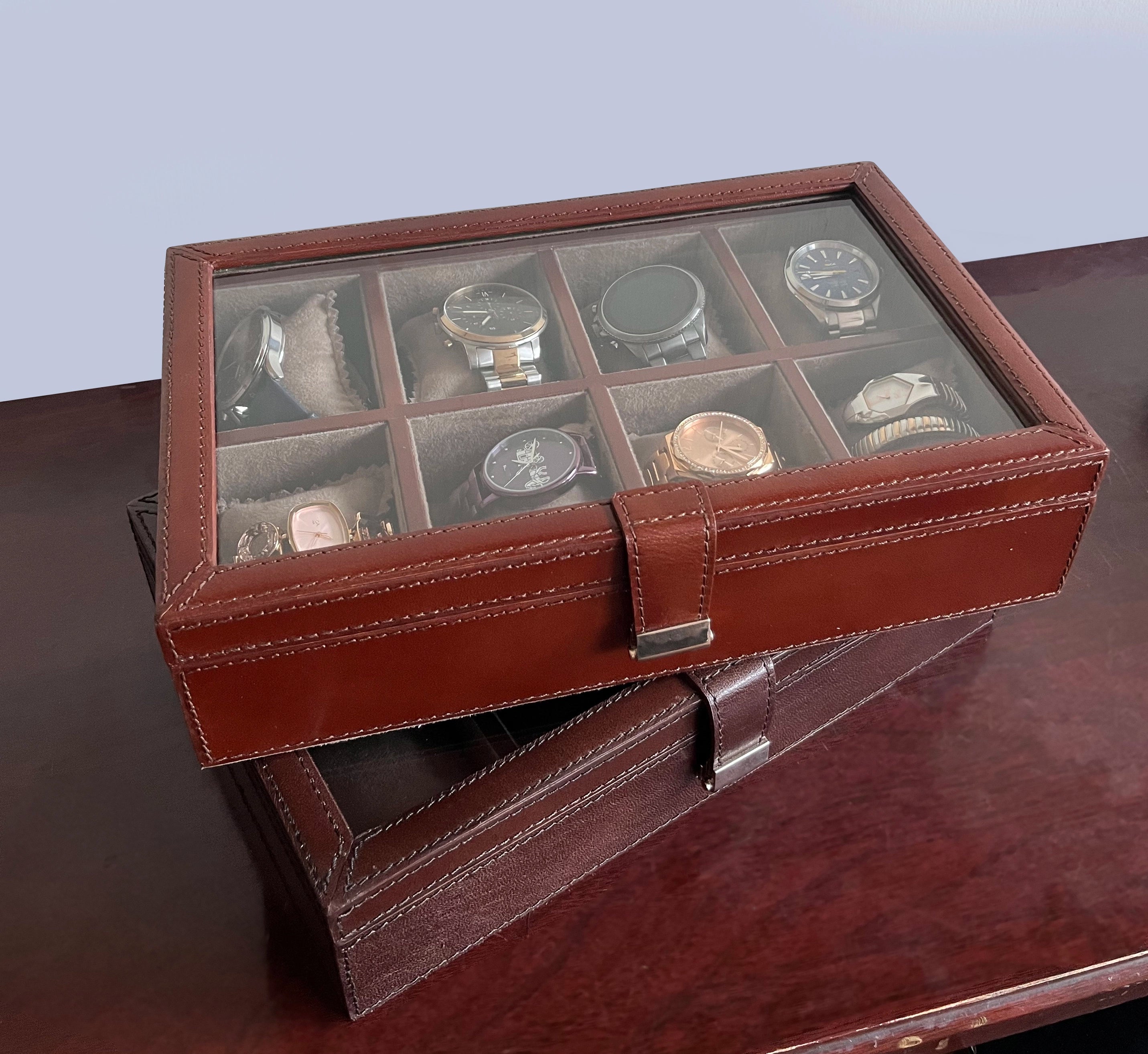 Premium 8-Slot Leather Watch Case - Dark Brown | Luxury Watch Storage & Display for Men & Women | Perfect for Travel, Home & Office Organization