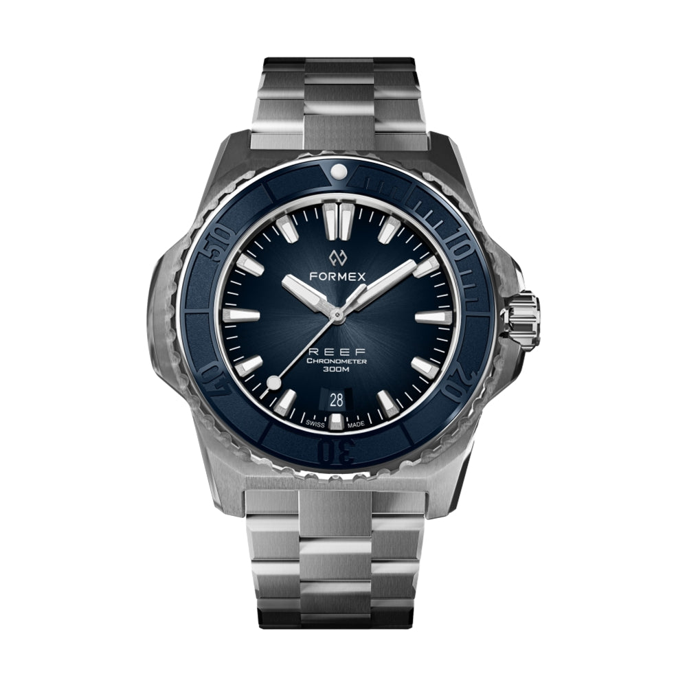 REEF Automatic Chronometer COSC Certified 300M Water Resistant Dive Watch - 42mm Blue Bezel with Stainless Steel Bracelet - Perfect for Scuba Diving, Swimming & Everyday Wear
