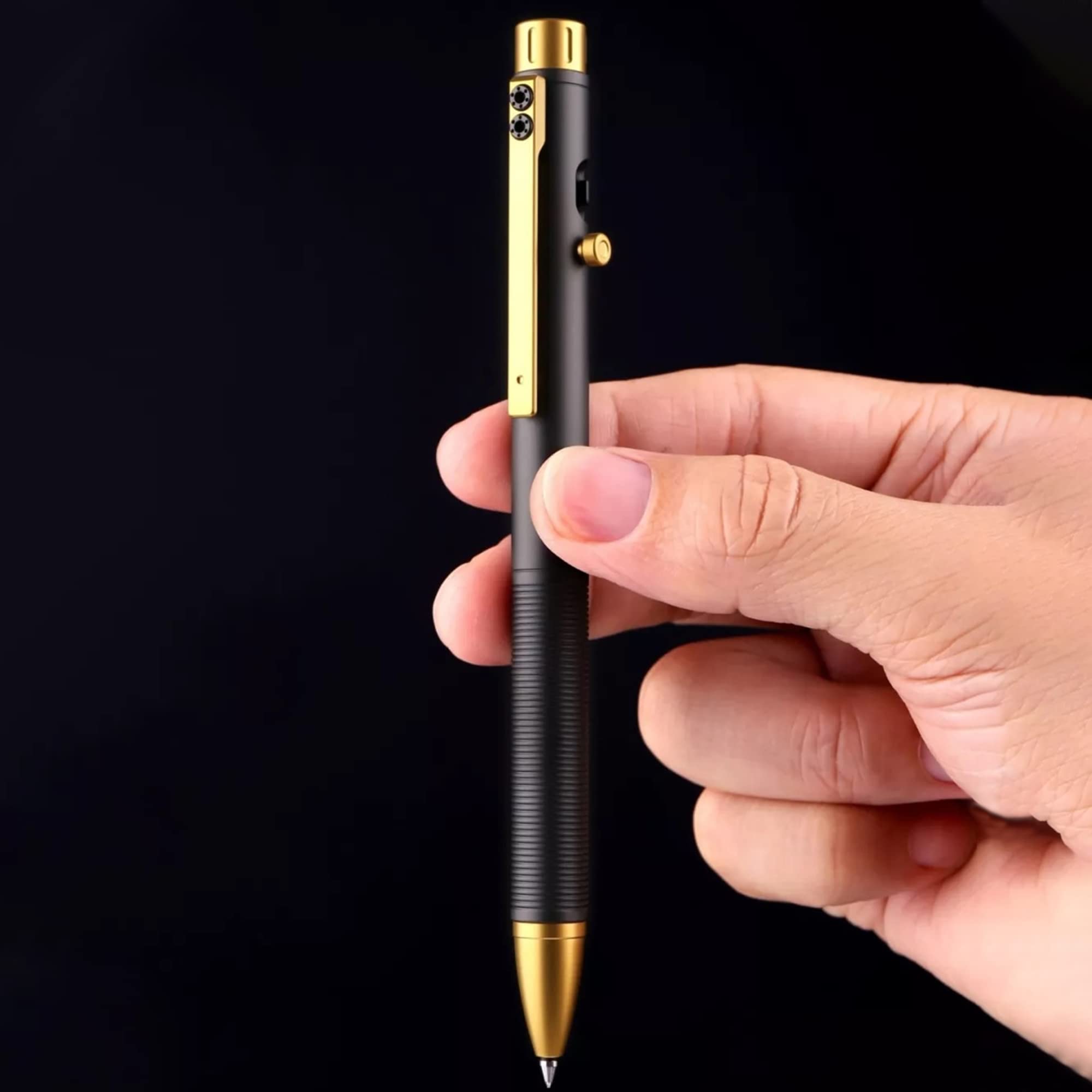 Premium Titanium Bolt-Action Pen with Tungsten Glass Breaker - 5.5 Inch Black & Gold Tactical Writing Instrument - Perfect for EDC, Survival Kits, Emergency Situations & Professional Use