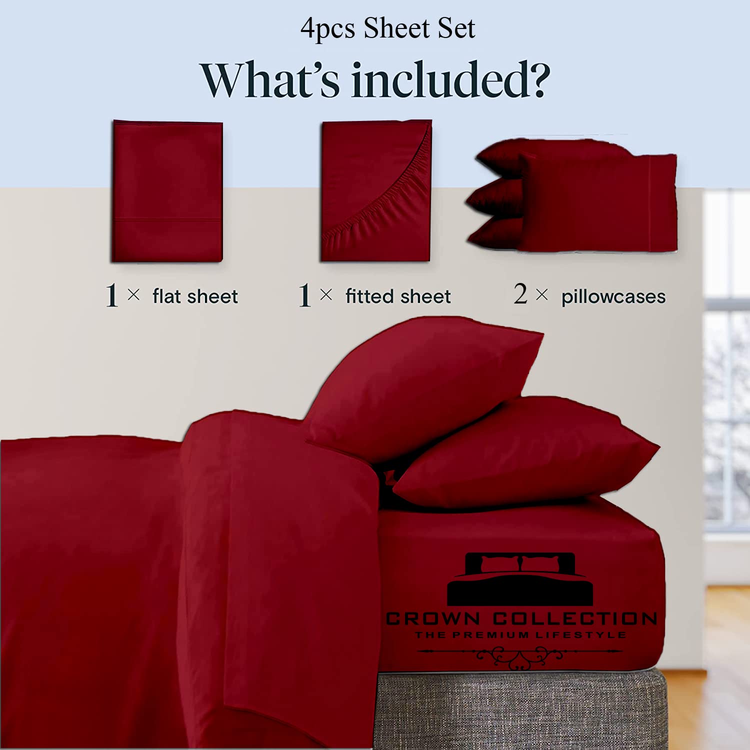 Premium 600 Thread Count Egyptian Cotton King Size Bed Sheet Set (4-Piece) - Sateen Weave, 16
