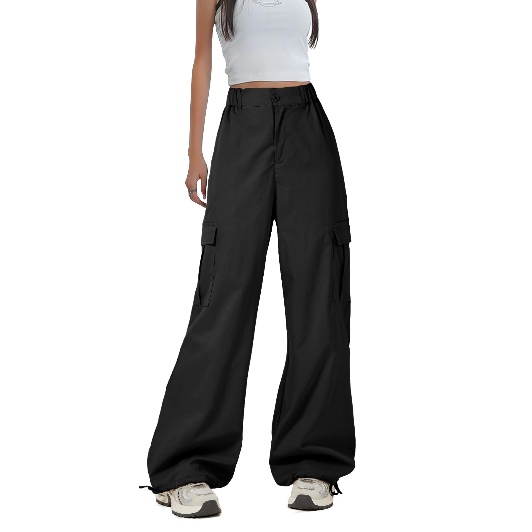 Zando Women's Y2K Baggy Cargo Pants - Stretchy High Waist Wide Leg Parachute Pants with Multiple Pockets | Trendy Streetwear for Casual Outfits, Workwear & Festival Fashion